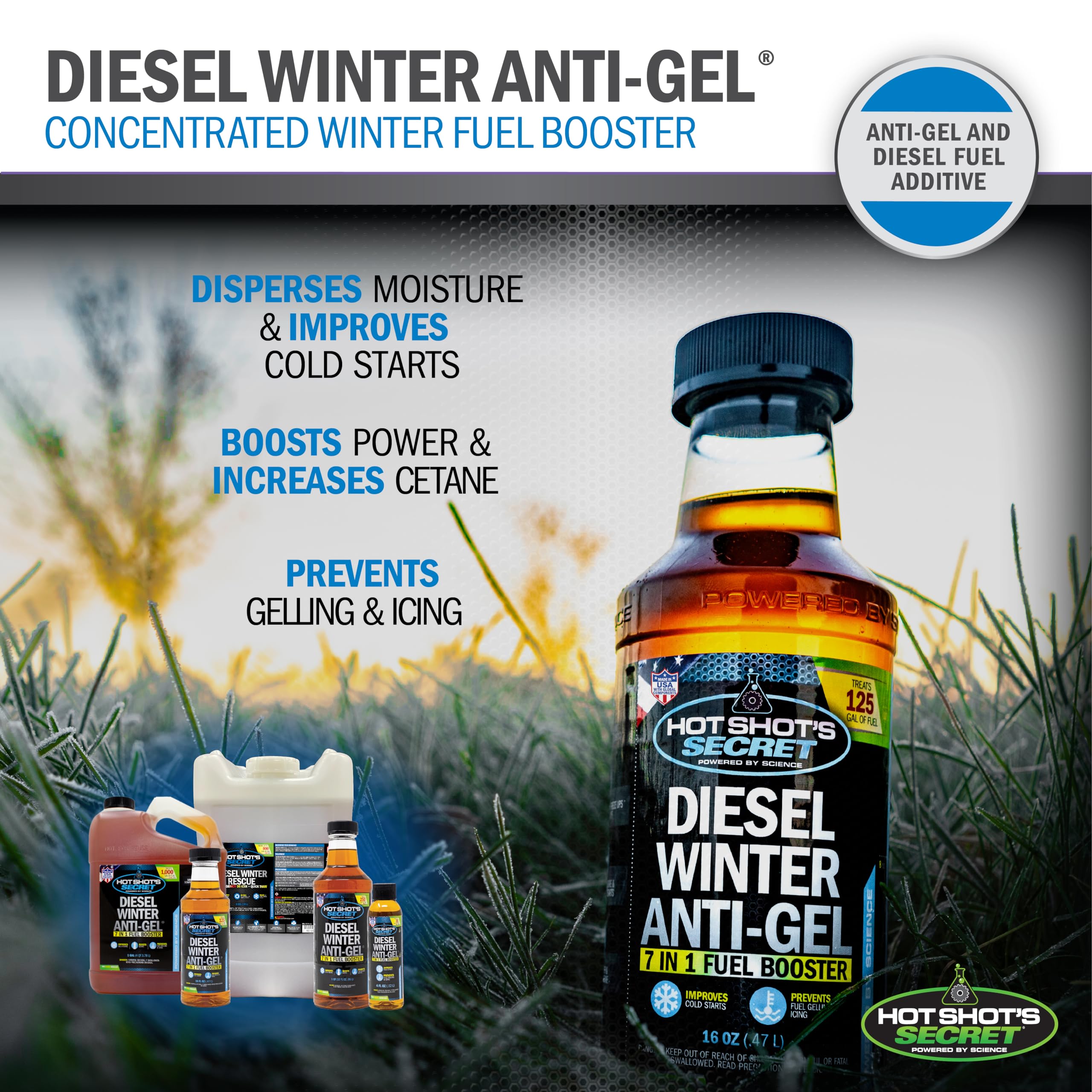 Hot Shot'S Secret Diesel Winter Anti-Gel- 16 Oz Squeeze, 7-In-1 Diesel Fuel Additive - Prevents Gelling And Fuel Line Freeze-Ups