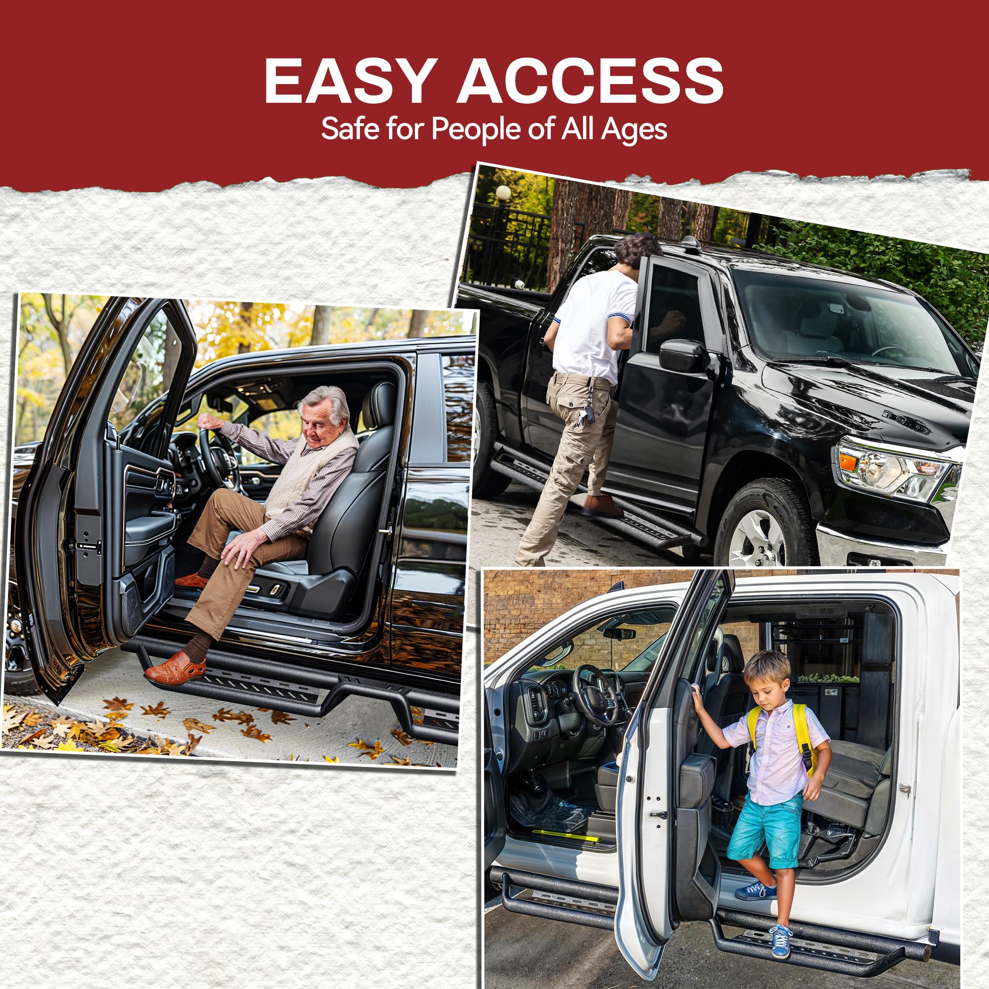 Yitamotor Running Boards & Side Steps Compatible With 2019-2025 Dodge Ram 1500 Crew Cab, Black Powder Coated Nerf Bar With Two-S