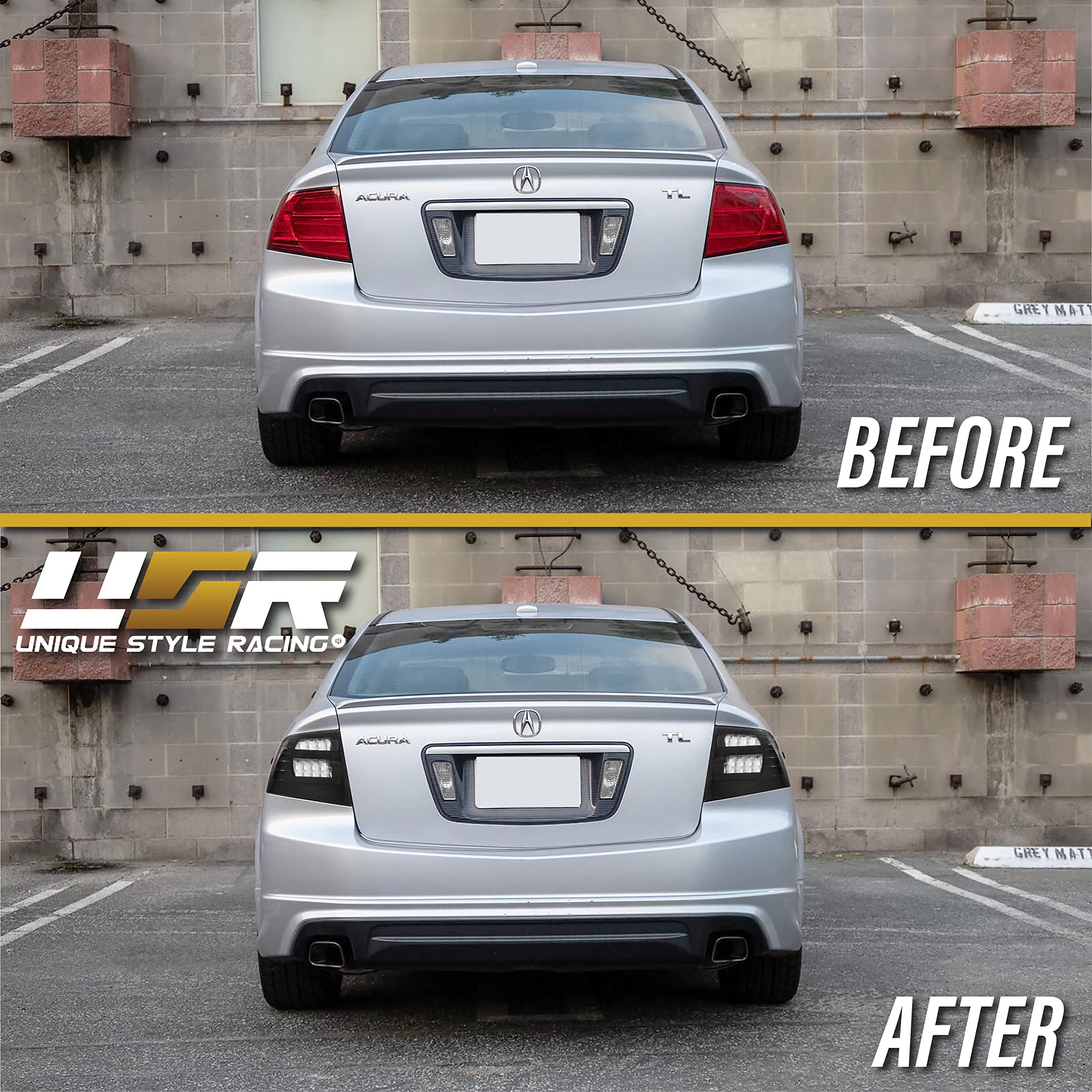USR UNIQUE STYLE RACING JDM Style Black Housing Tail Lights for 2004-2008 Acura TL (Left + Right) - Smoke Lens Rear Lamps Cover
