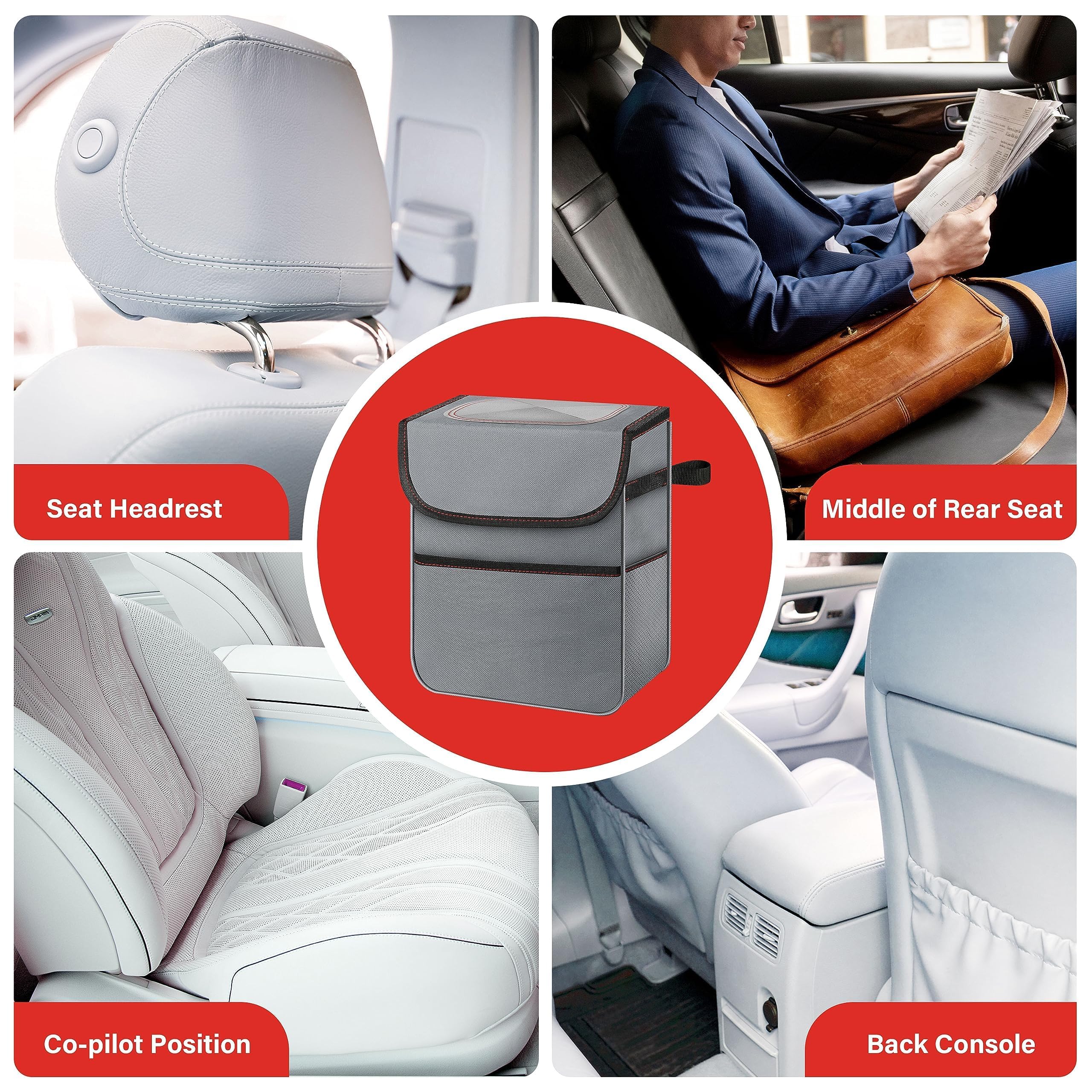 Simple Deluxe Car Trash Can, 2 Gallon Collapsible Adjustable Straps and Portable Organizer, Multipurpose Bin with Lid and Storag