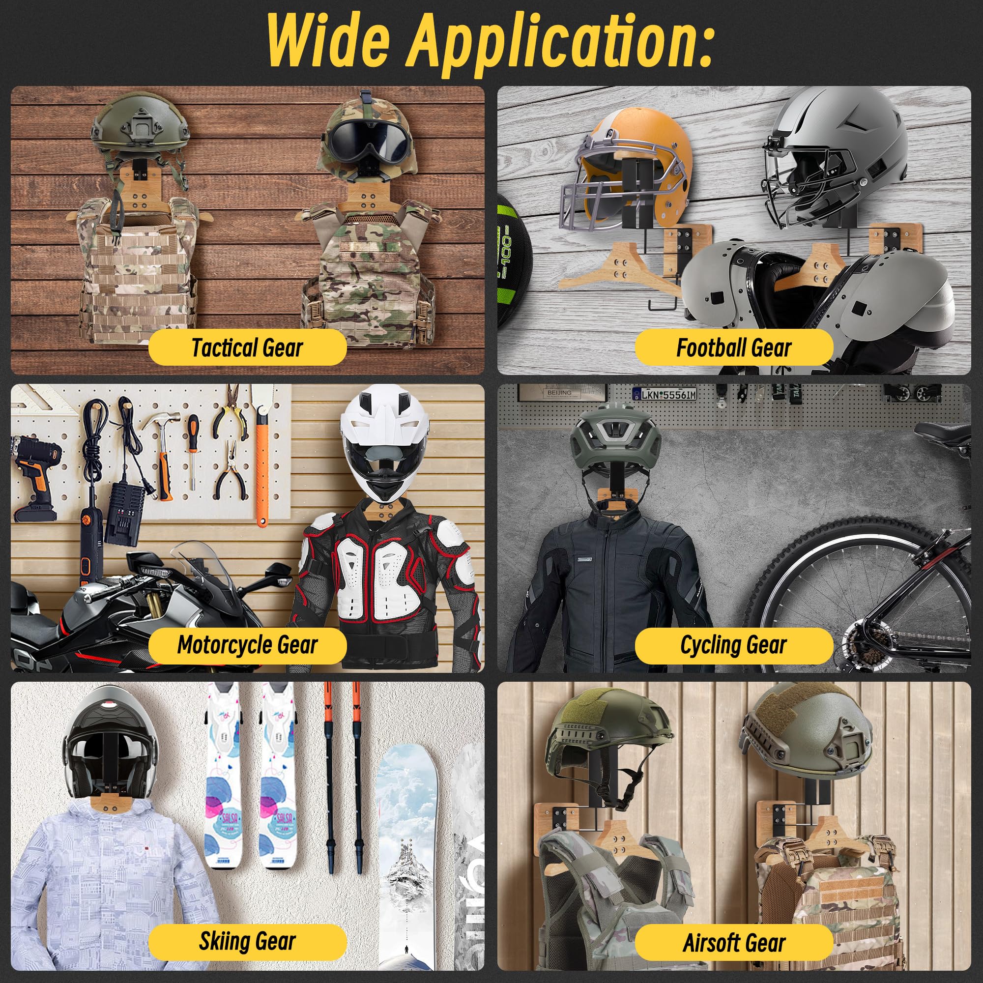 Upgraded Ckpart Motorcycle Helmet Holder Wall Mount, Tactical Gear Holder With Helmet Stand, Motorcycle Helmet Rack Wall Mount For Police Football Cycling Suit Tactical Gear Wall Hanger