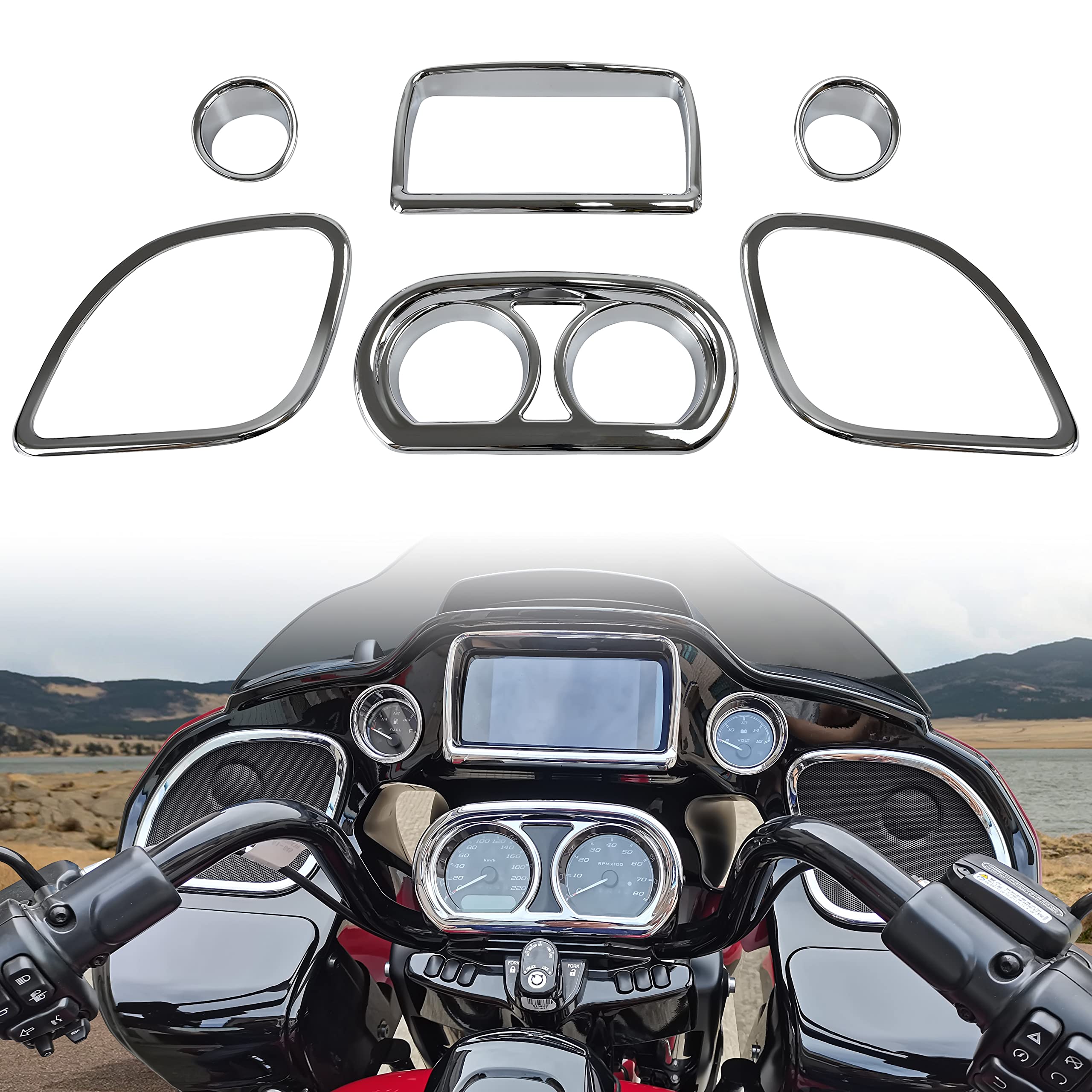 VEISUTOR Inner Fairing Trim Kit for 2015-2022 Road Glide, Chrome Speedometer Gauge Covers for Harley CVO Road Glide Limited Spec