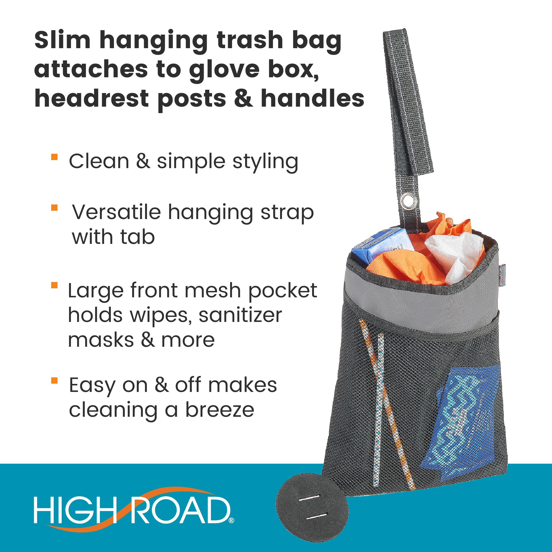 High Road Trimtrash Hanging Car Garbage Bag - Leakproof And Compact With Magnetic Closure And Storage Pocket