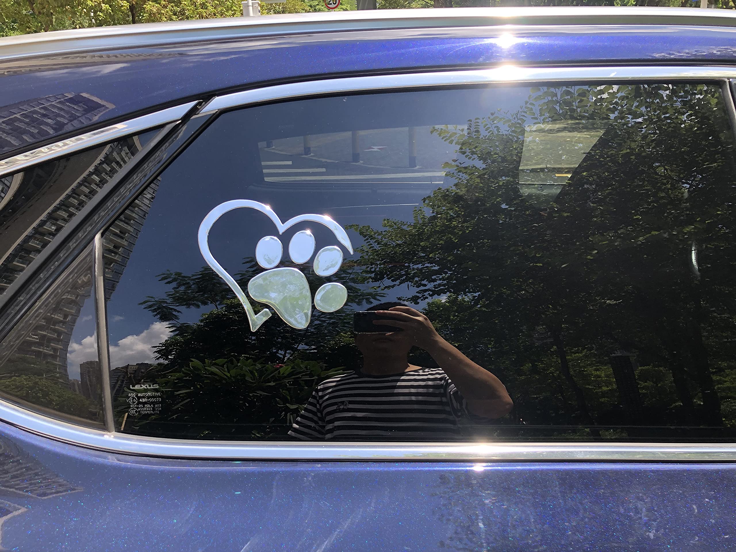 Lzlrun 3D Chrome Dog Paw Footprint With Peach Heart Sticker Decal Car Emblem Decal Decoration (Silver)