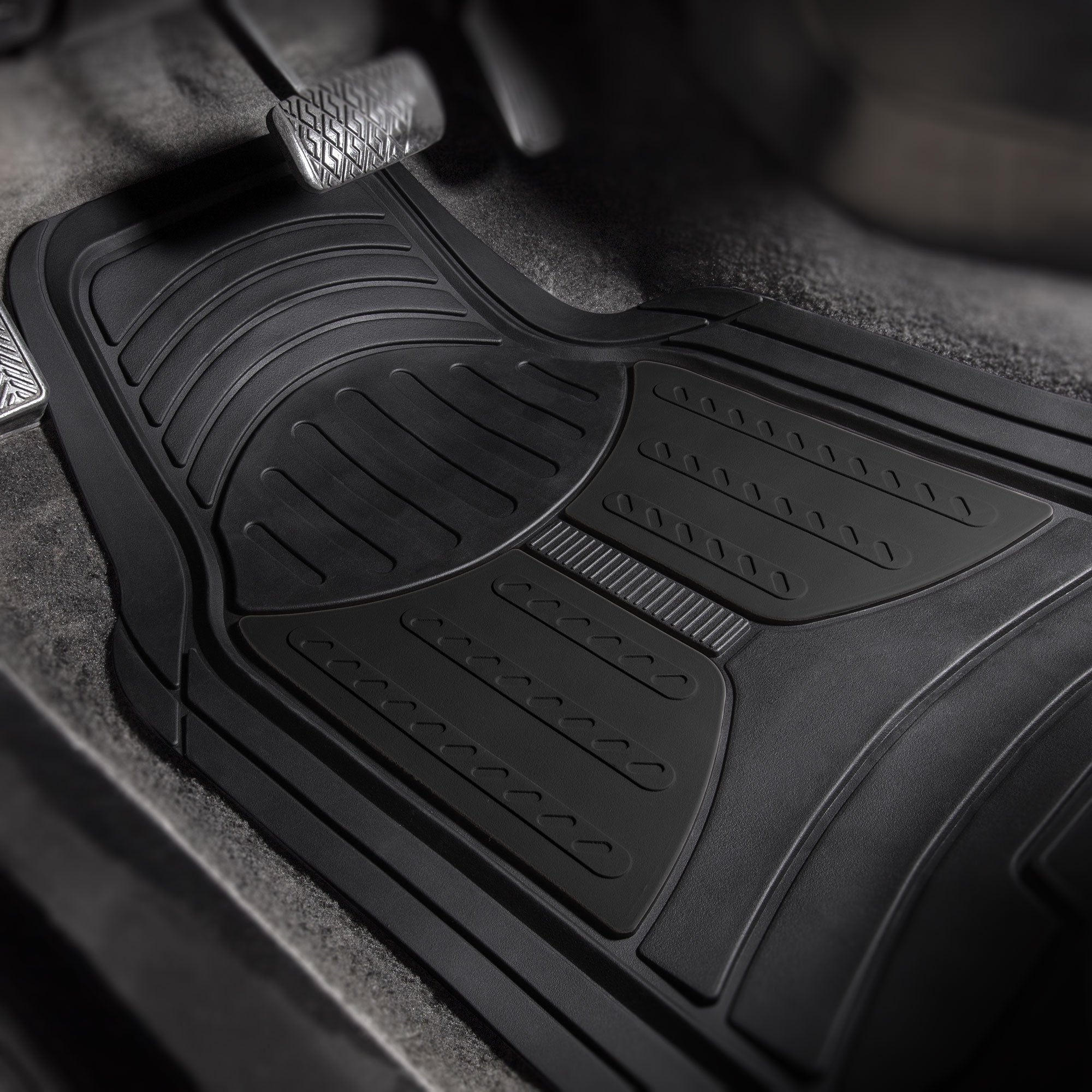 FH Group Monster Eye Full Set Rubber Floor Mats w. Trimmable Vinyl Trunk Liner/Cargo Mat Black- Fit Most Car, Truck, SUV, or Van