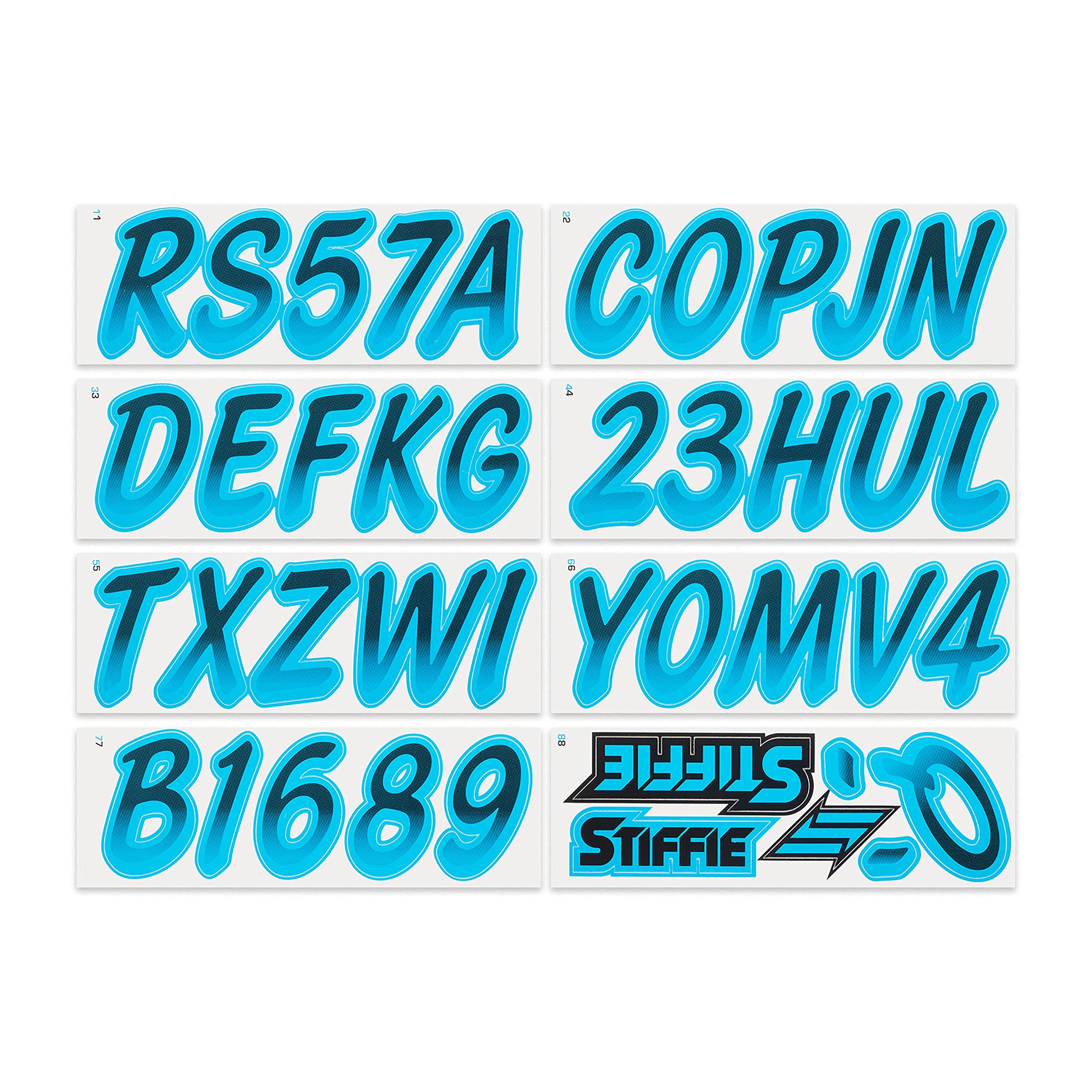 STIFFIE Whipline Black/Sky Blue 3'' Boat & PWC Registration Decals  Numbers Letters Stickers