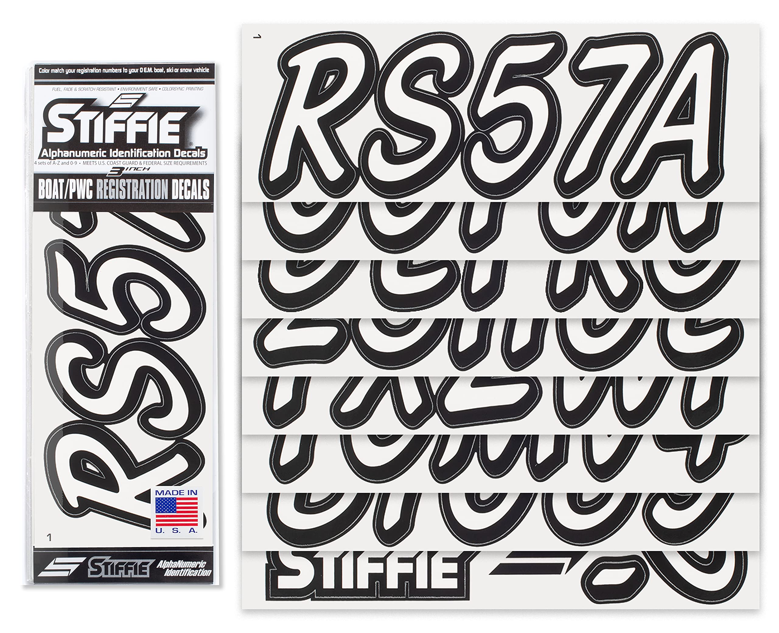 Whipline Solid White/Black 3'' Alpha-Numeric Registration Identification Numbers Stickers Decals for Boats & Personal Watercraft