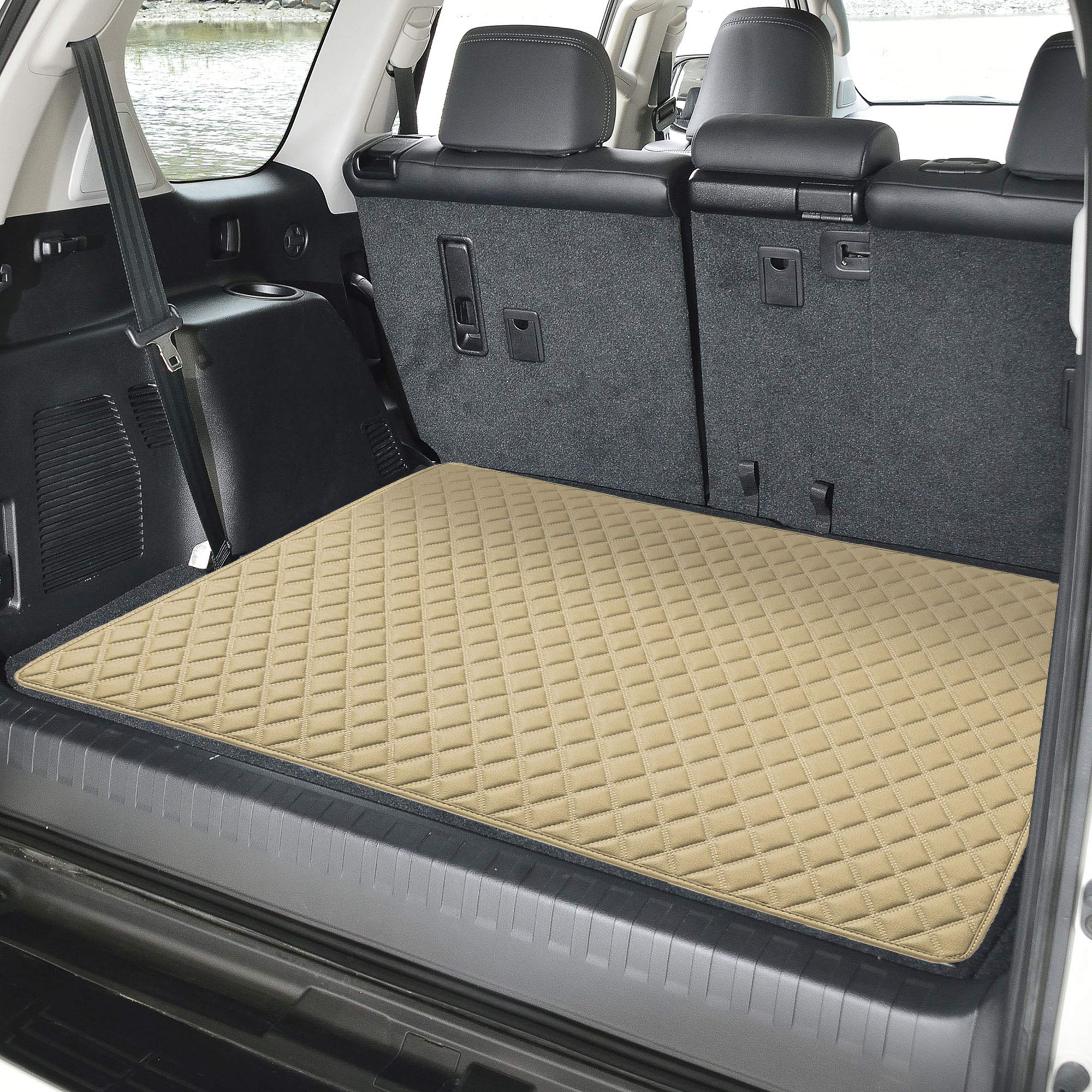 Fh Group F16501Beige-32 Deluxe Heavy Duty Faux Leather Diamond Pattern Multi-Purpose Beige Automotive Cargo Liner Fits Most Cars