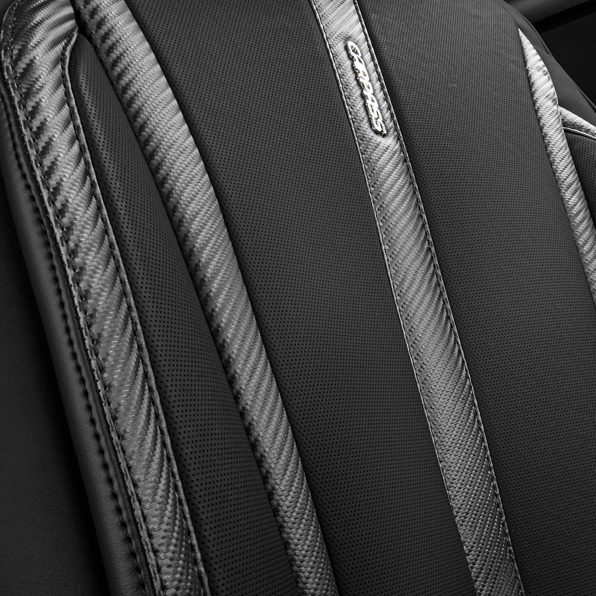 CAR PASS Carbon Fiber Nappa Leather Car Seat Covers Front Only Cushioned Leatherette 2 Piece Padded Waterproof Universal Fit for