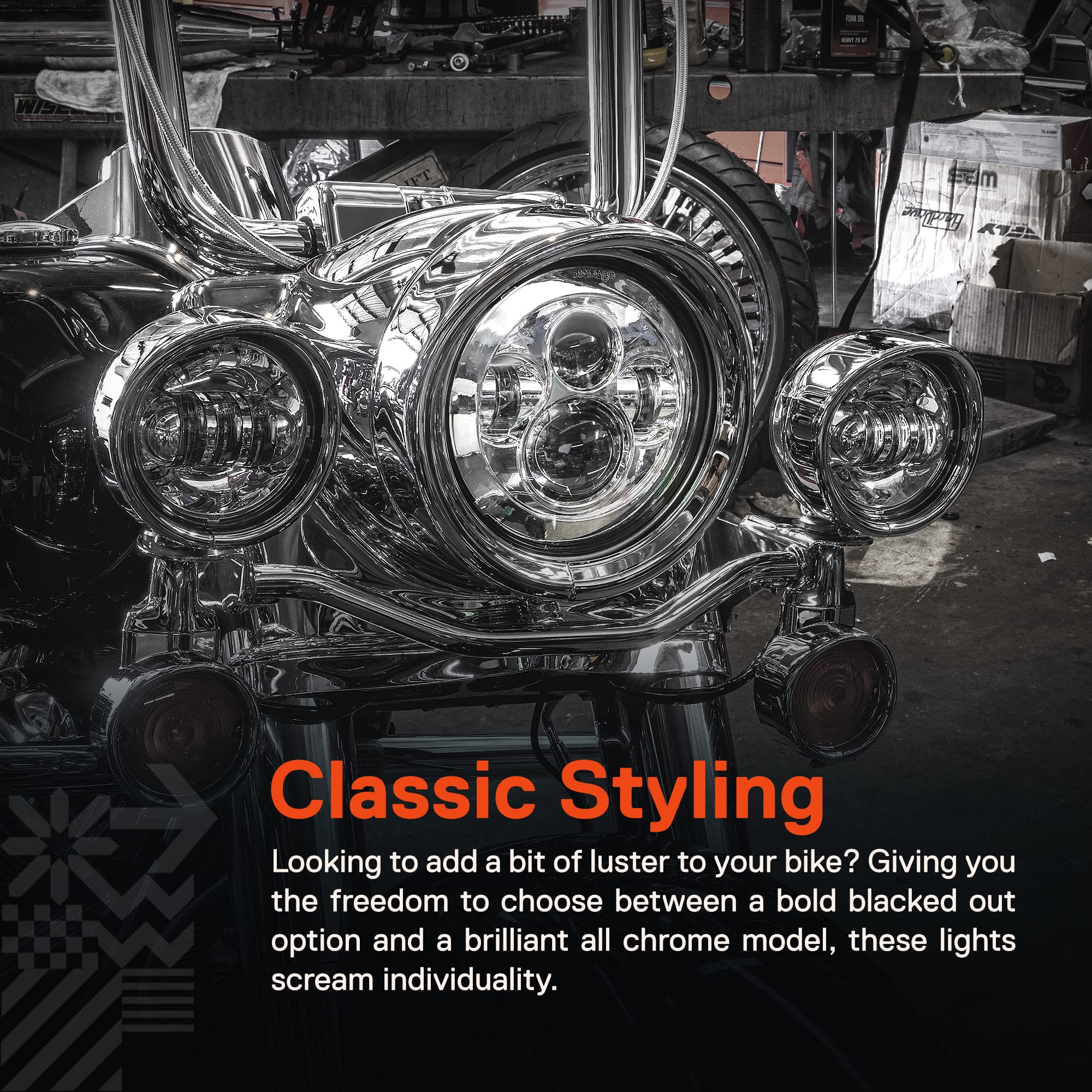 TRUE MODS 7'' LED Harley Head Light [Chrome-Finish] [HALO DRL] [4500 Lumen] [H4 Converter Plug] [Built-In CANBus] Headlight for