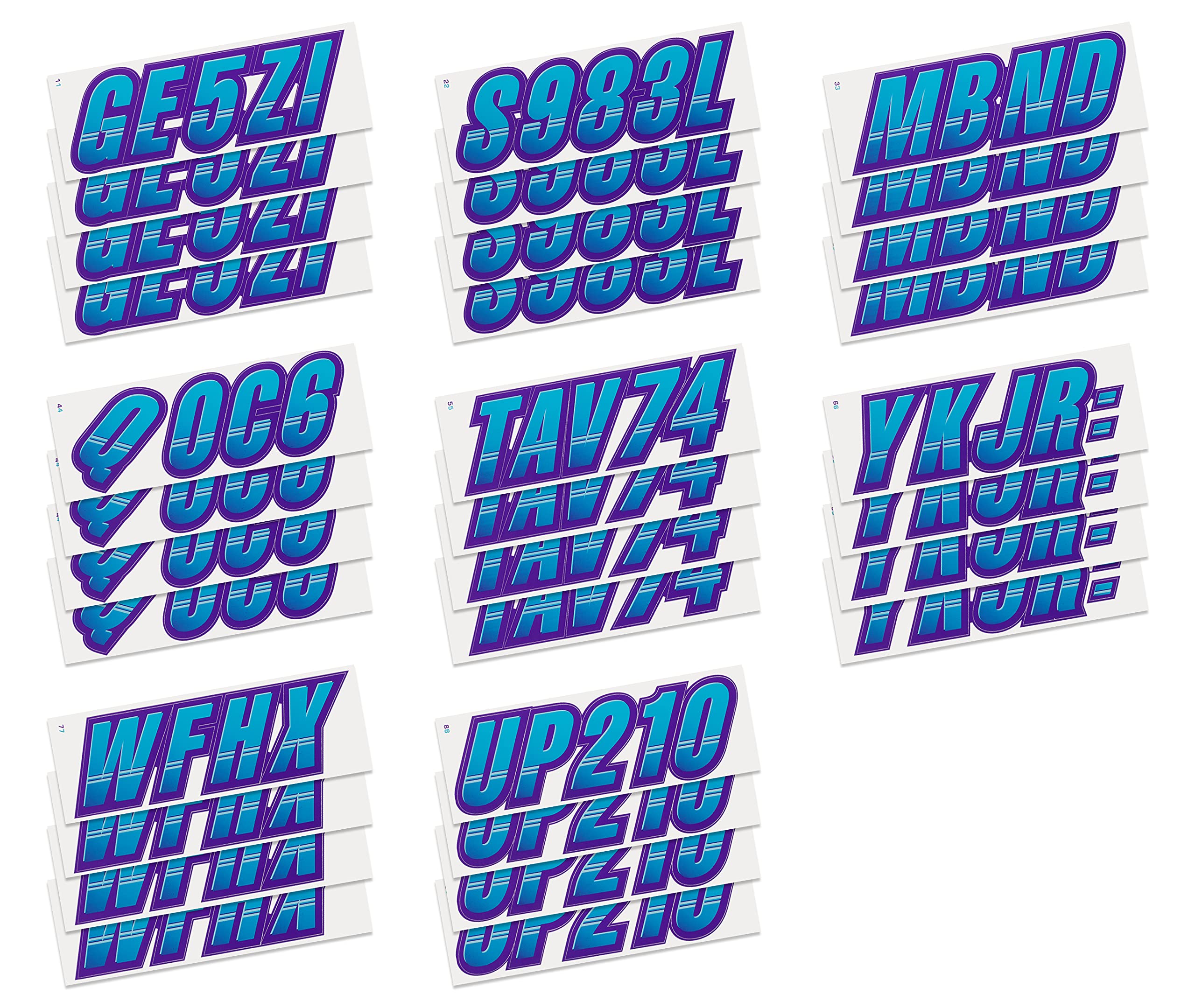 Stiffie Techtron Sky Blue/Purple 3 '' Boat & Pwc Registration Decals  Numbers Letters Stickers