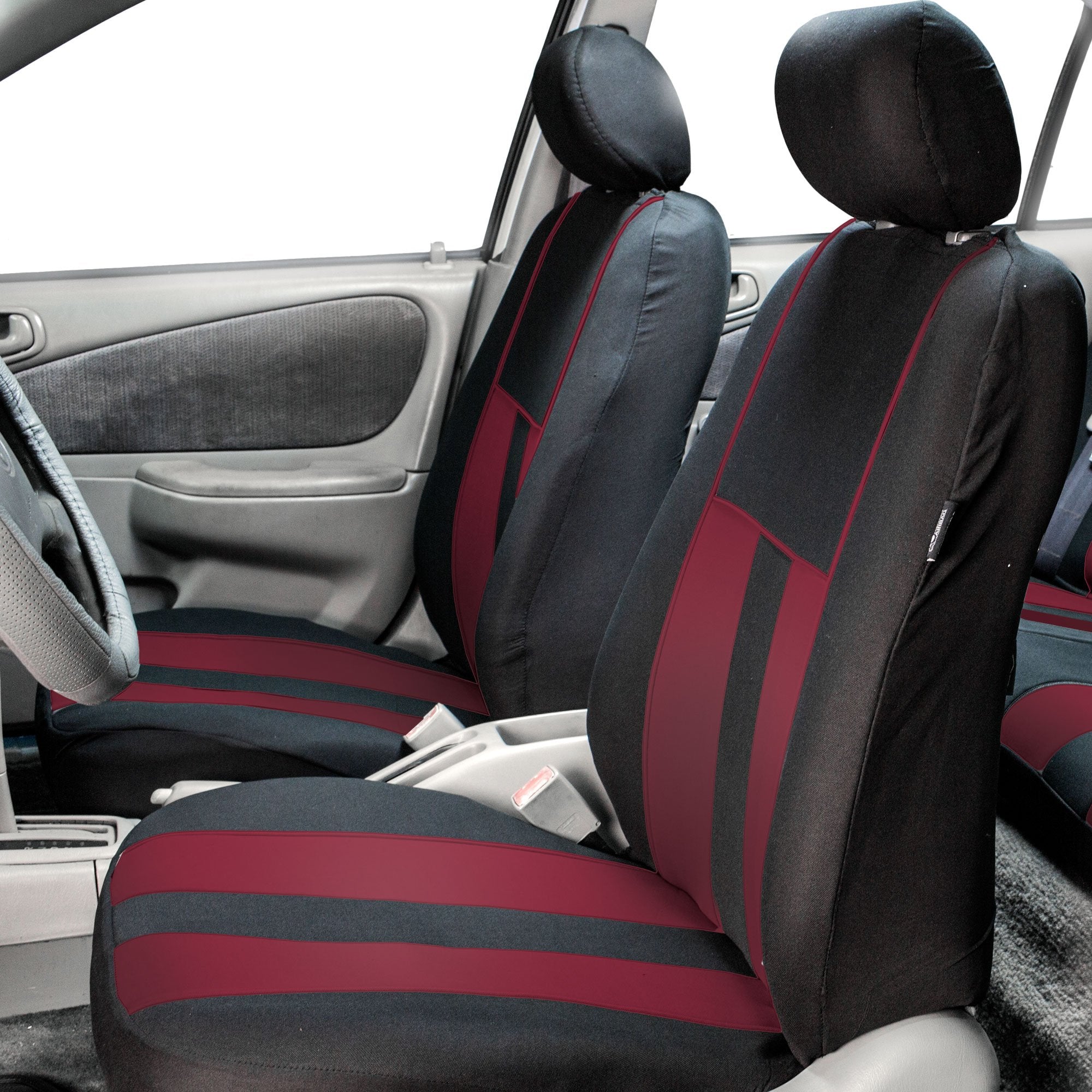 FH Group Car Seat Covers Front Set Cloth -Seat Covers for Low Back Seats with Removable Headrest,Universal Fit,Automotive Seat C