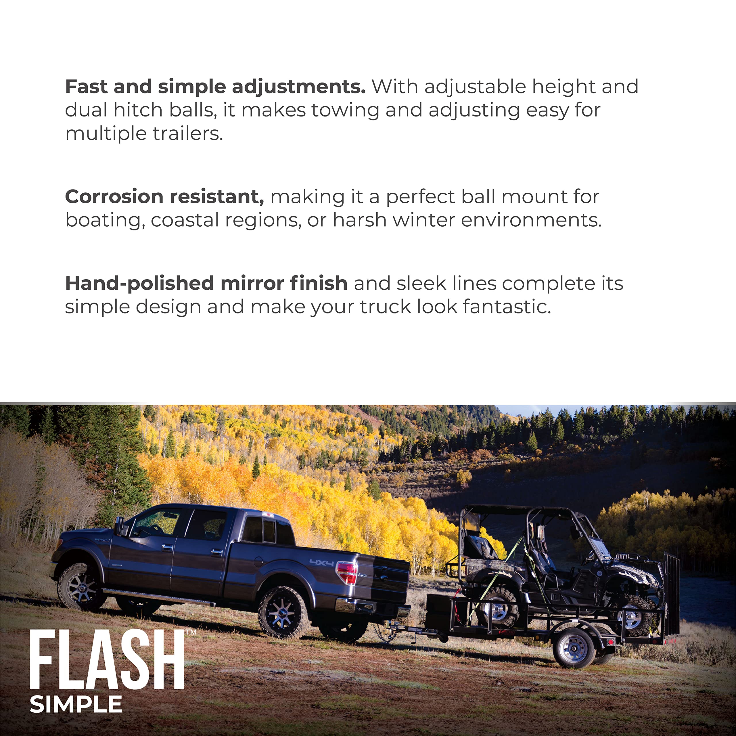 Fastway Flash 42-00-2925 E Series Hd Adjustable Aluminum Ball Mount With 10 Inch Drop, 2.5 Inch Shank, And Chrome Plated Balls