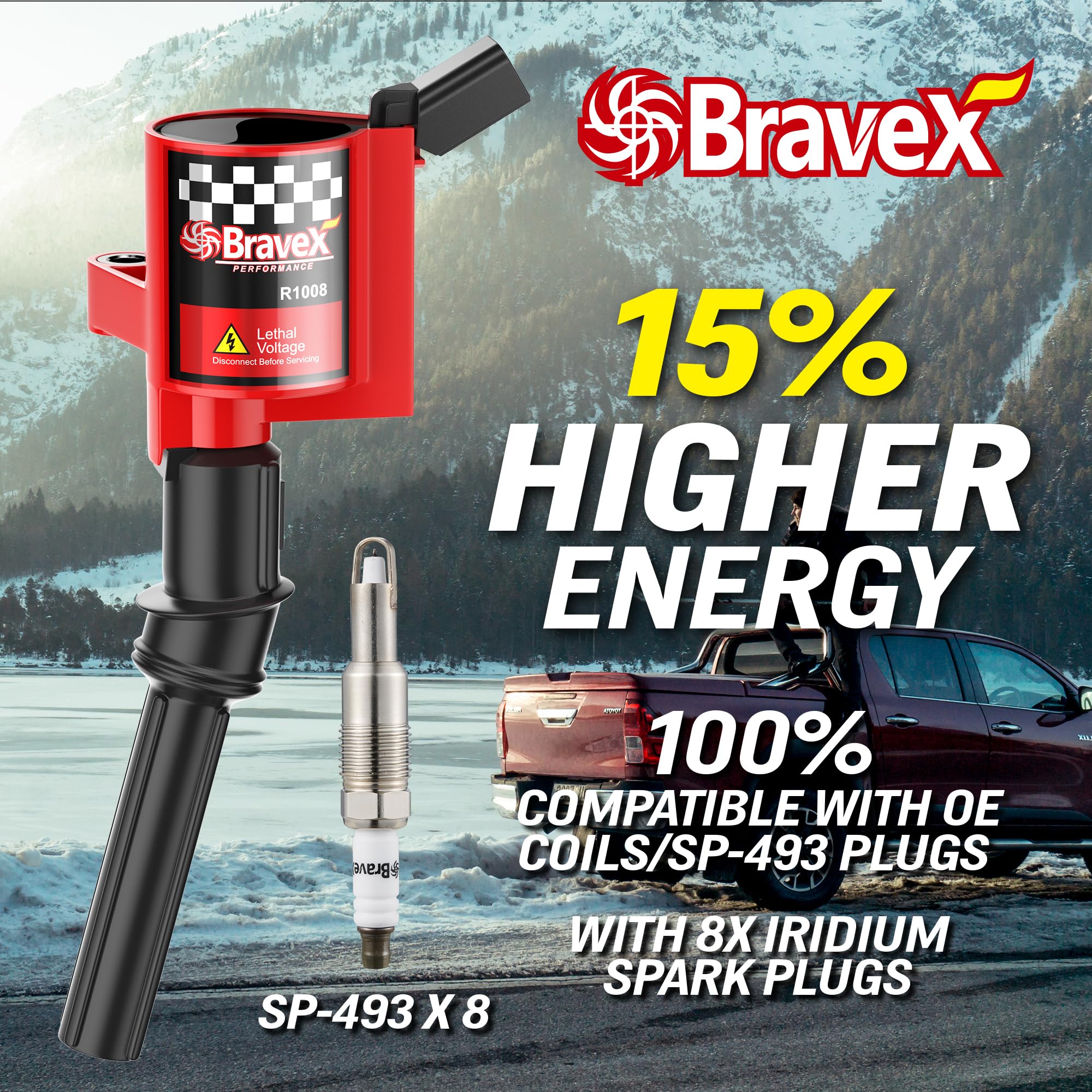 Bravex Ignition Coil Pack Dg508 & Spark Plug Sp493 For Ford F150 F250 E150 E250 Lincoln Mercury 4.6L 5.4L Engines Dg457 Dg472 Dg