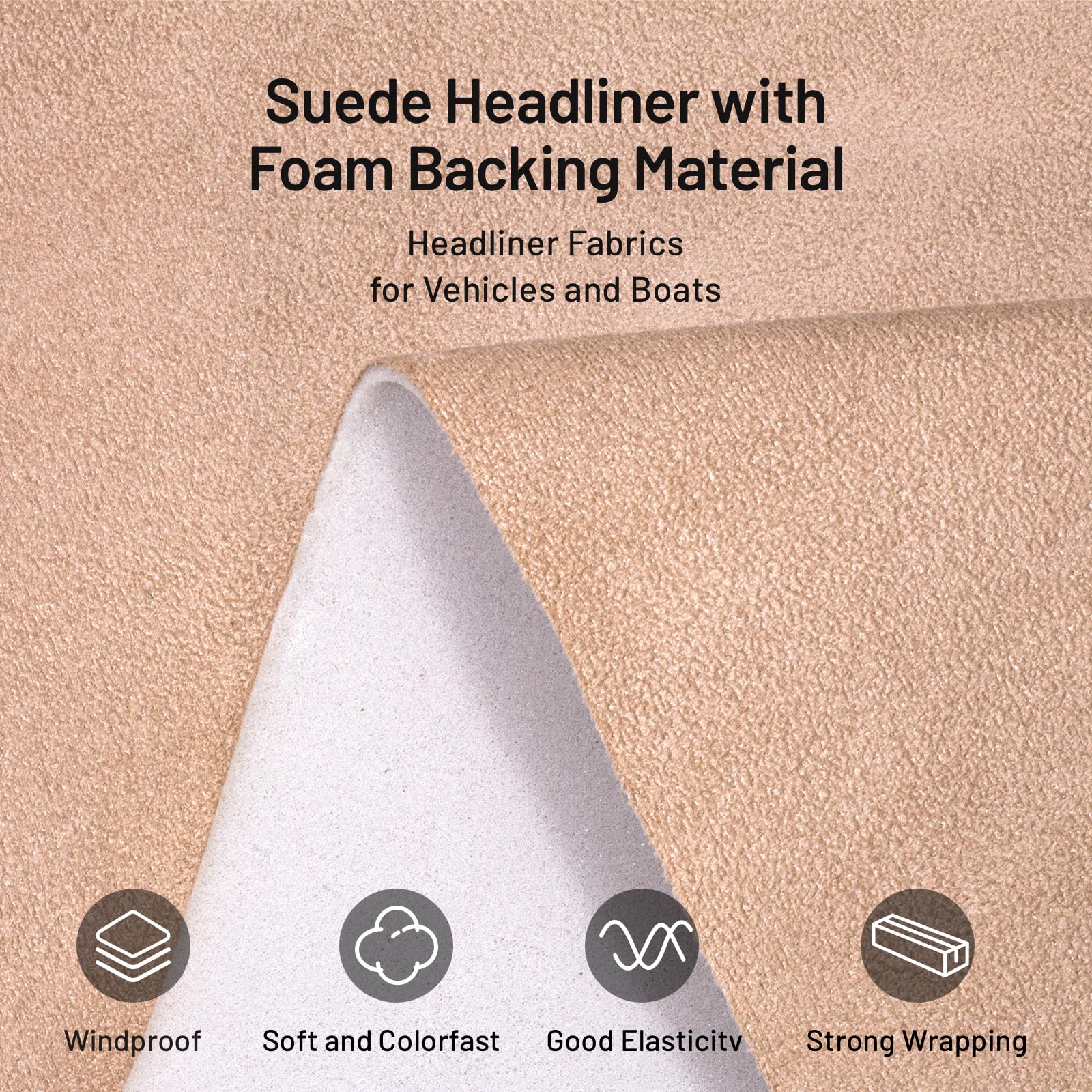 Hiksuky Suede Auto Headliner Fabric 36'' L    60'' W With Foam Backing - Beige Interior Replacement Material For Car/Truck/Suv/R