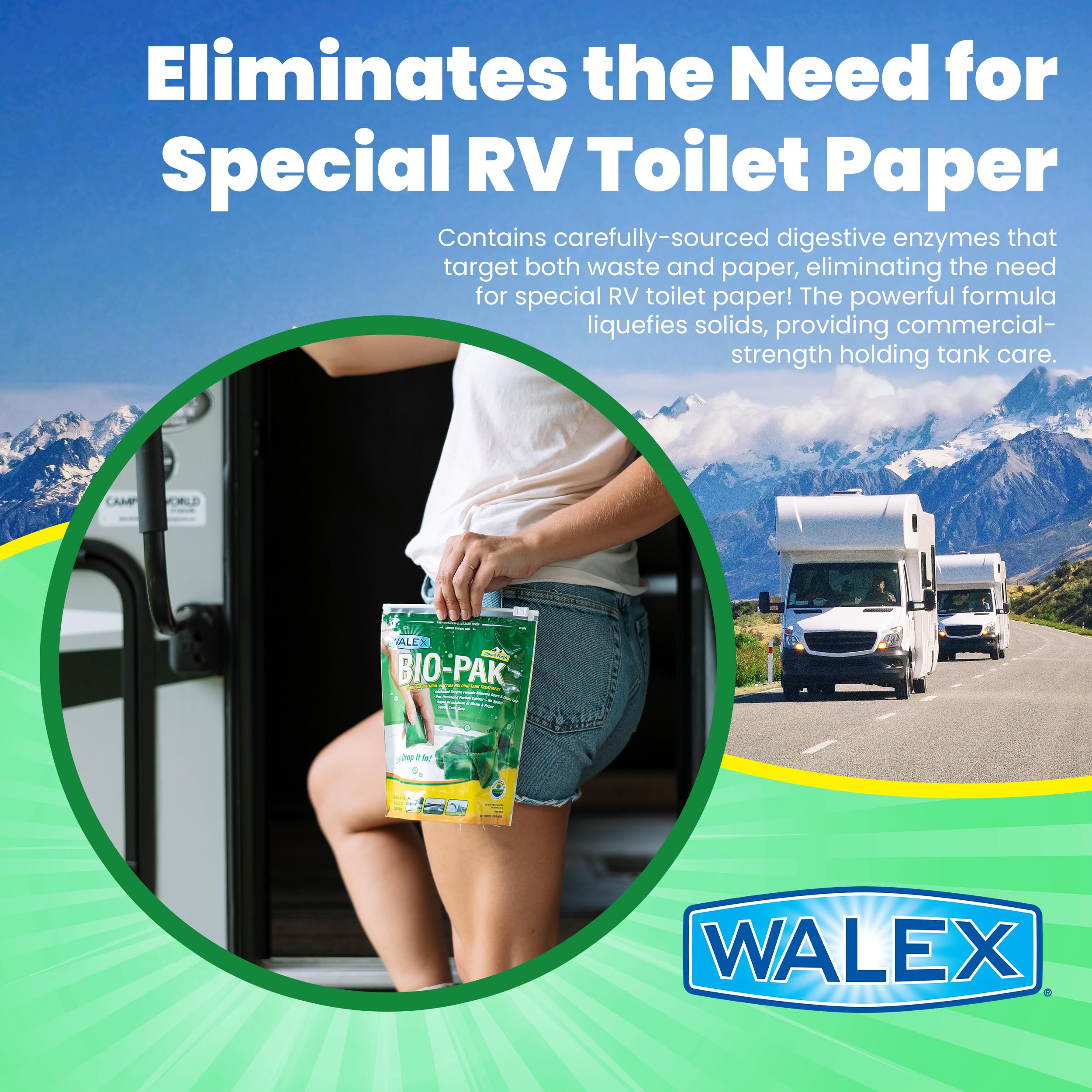 Walex Bio-Pak Black Holding Tank Deodorizer & Waste Digester Drop-Ins - Advanced Enzyme Formula for Rapid Breakdown of Waste & P