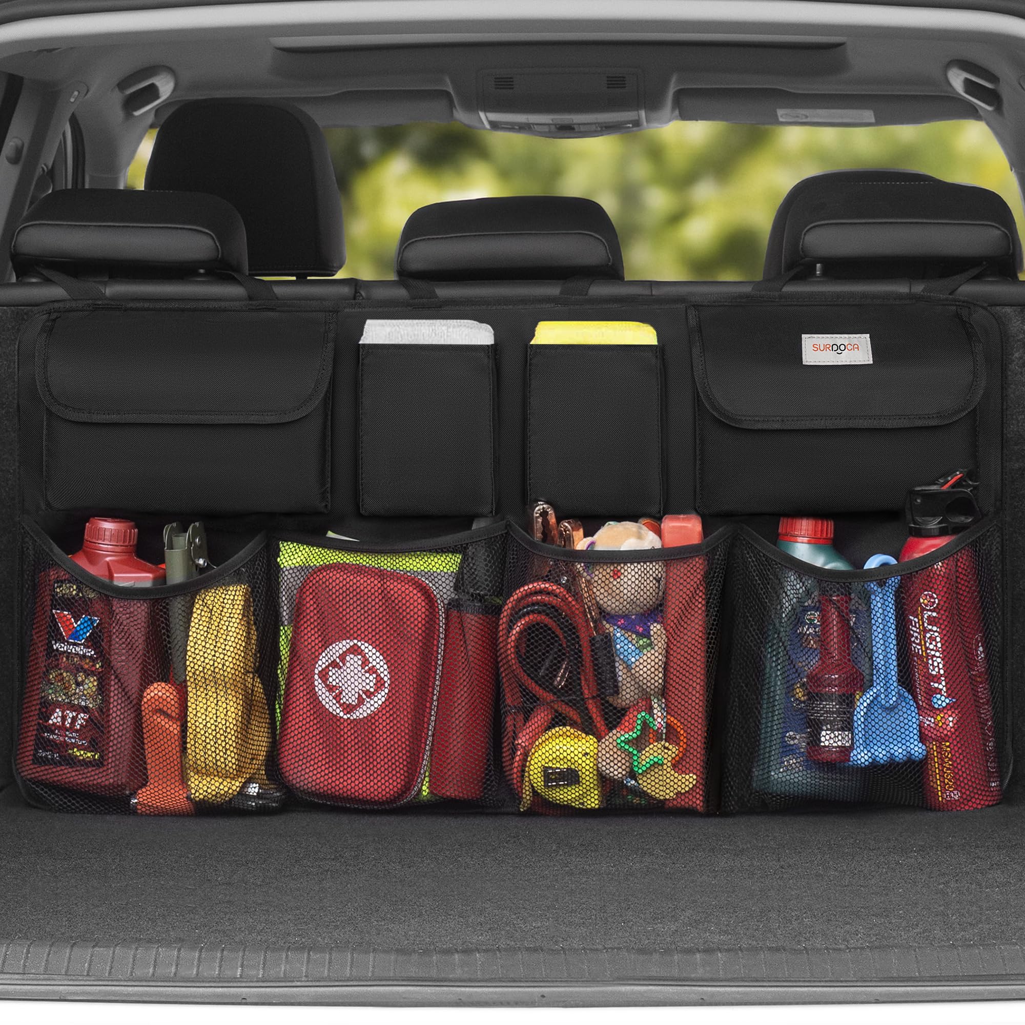 Surdoca Oversized Trunk Organizer For Car, 3Rd Gen Upgraded Car Trunk Organizer Suv With 4 Non-Slip Strips, Hanging Car Storage