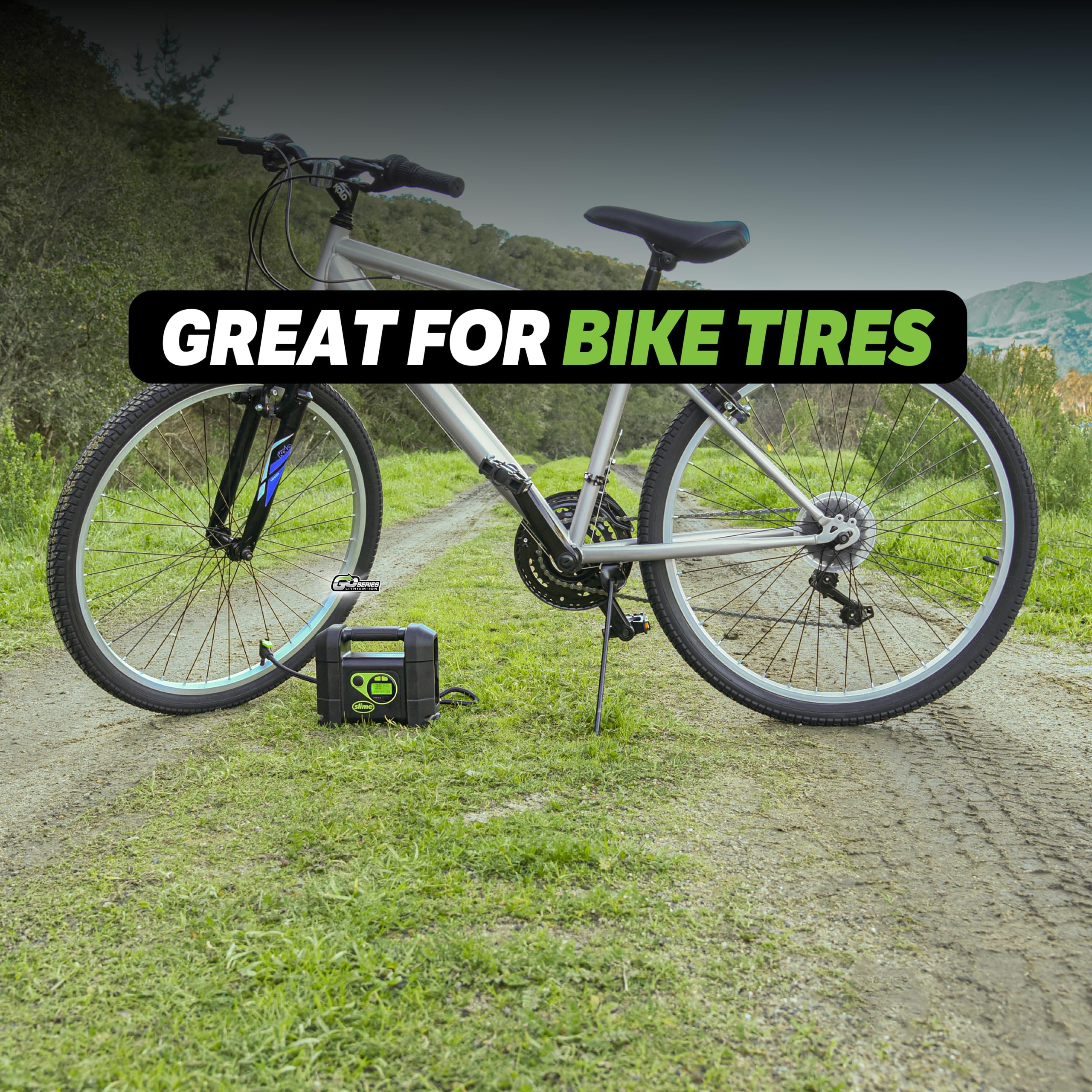 Slime 40080 Cordless Tire Inflator, Rugged Portable Air Compressor Pump with Auto Shut Off, Lithium Ion Battery and LED Light, R