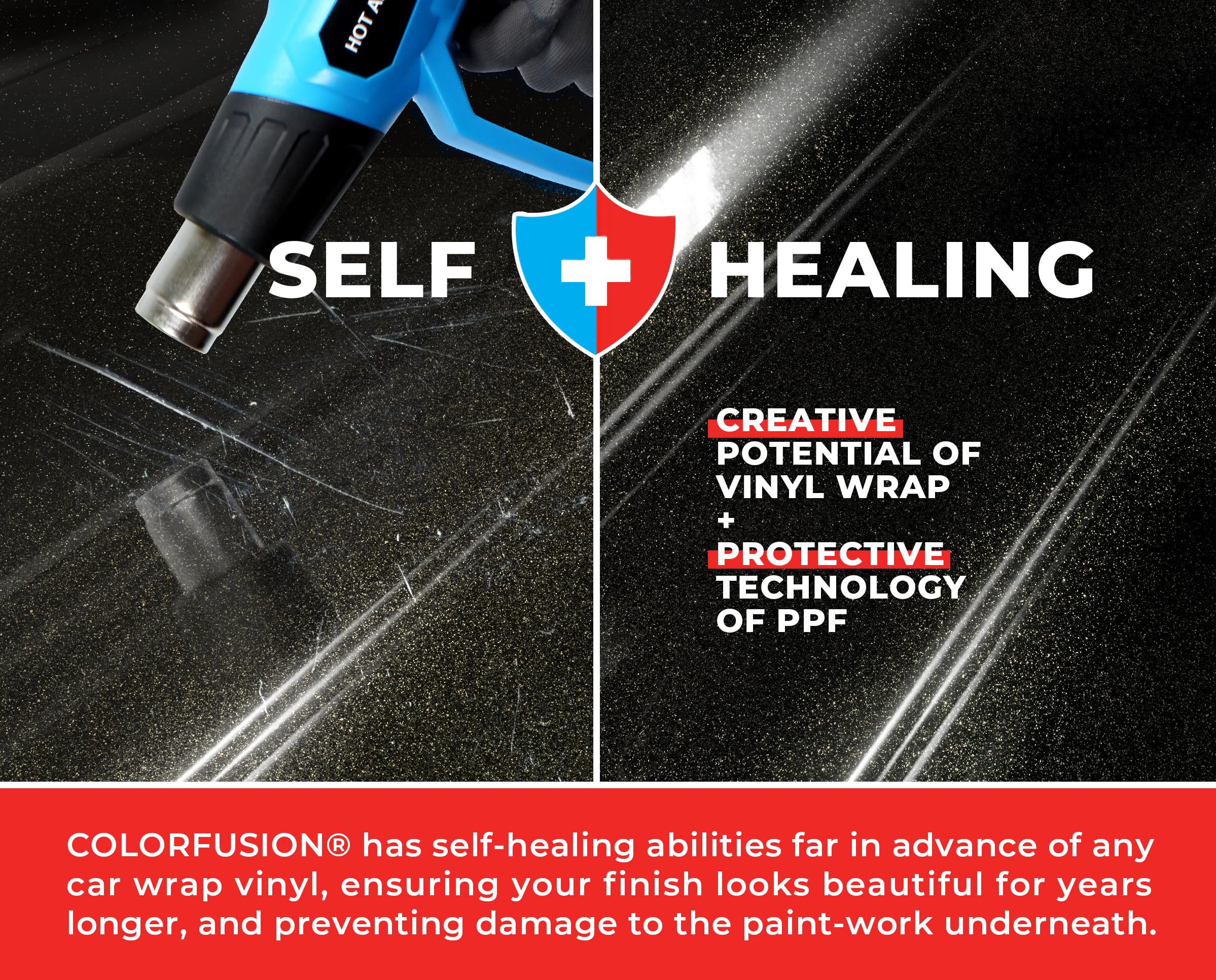 Colorfusion Ppf By Vvivid, Gloss Metallic Black Dry Apply Ppf Vinyl Car Wrap Roll 1Ft X 5Ft