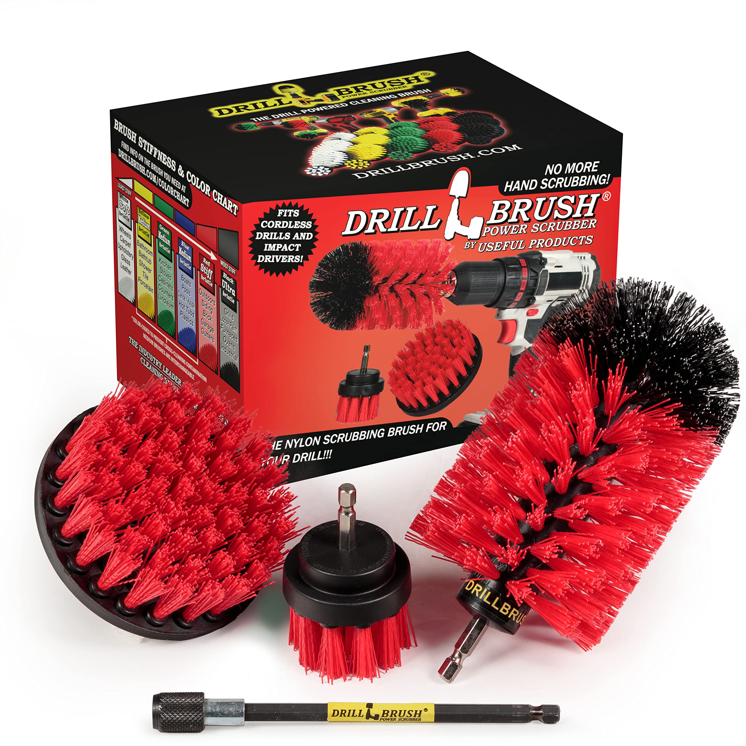 Drill Brush Power Scrubber By Useful Products - Multi Surface Cleaning Brush With Long Reach Extension - Rotary Tool Accessory B