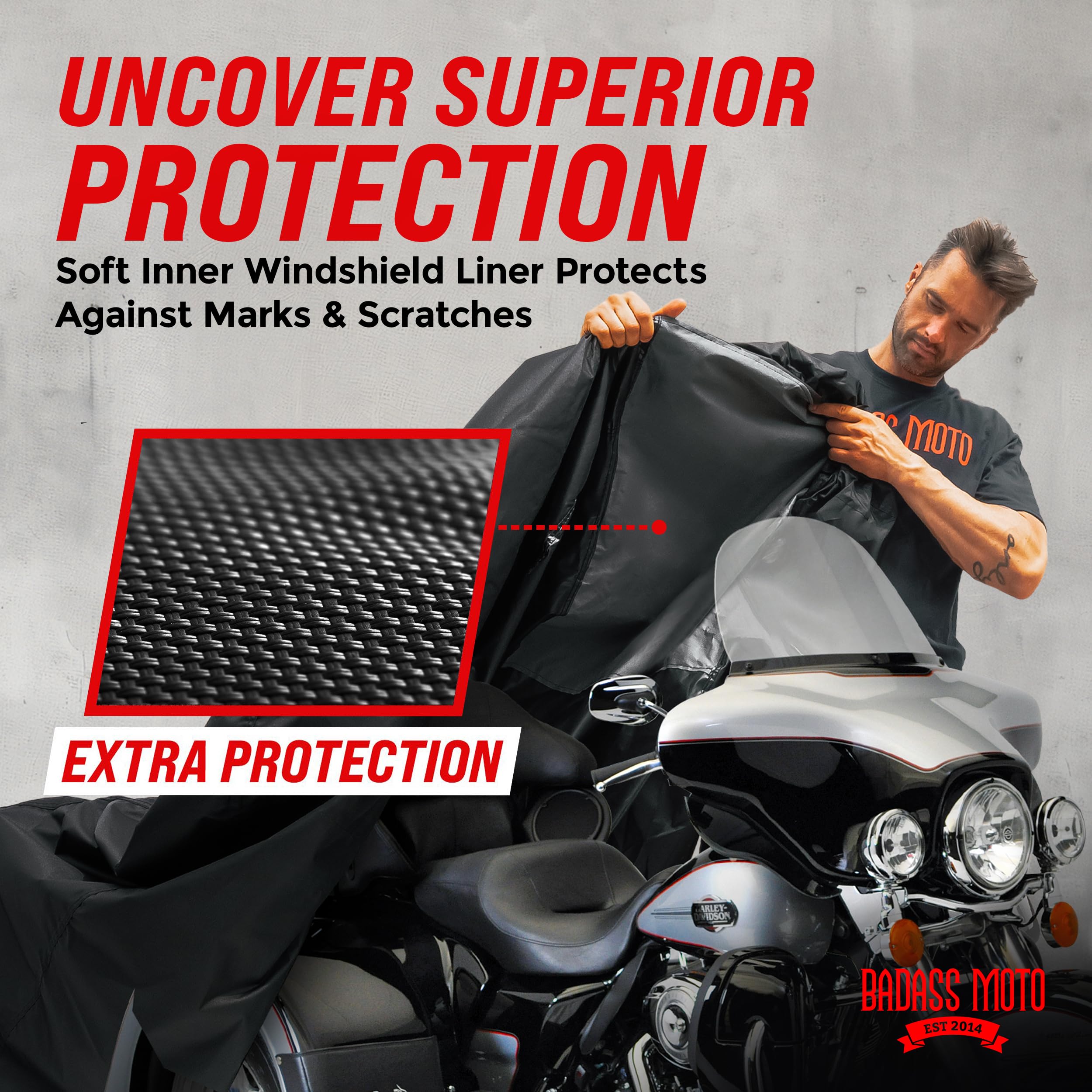 Badass Moto Ultimate for Harley Trike Cover Waterproof Motorcycle Cover - Heavy Duty Motorcycle Cover Fits Harley Davidson Trike