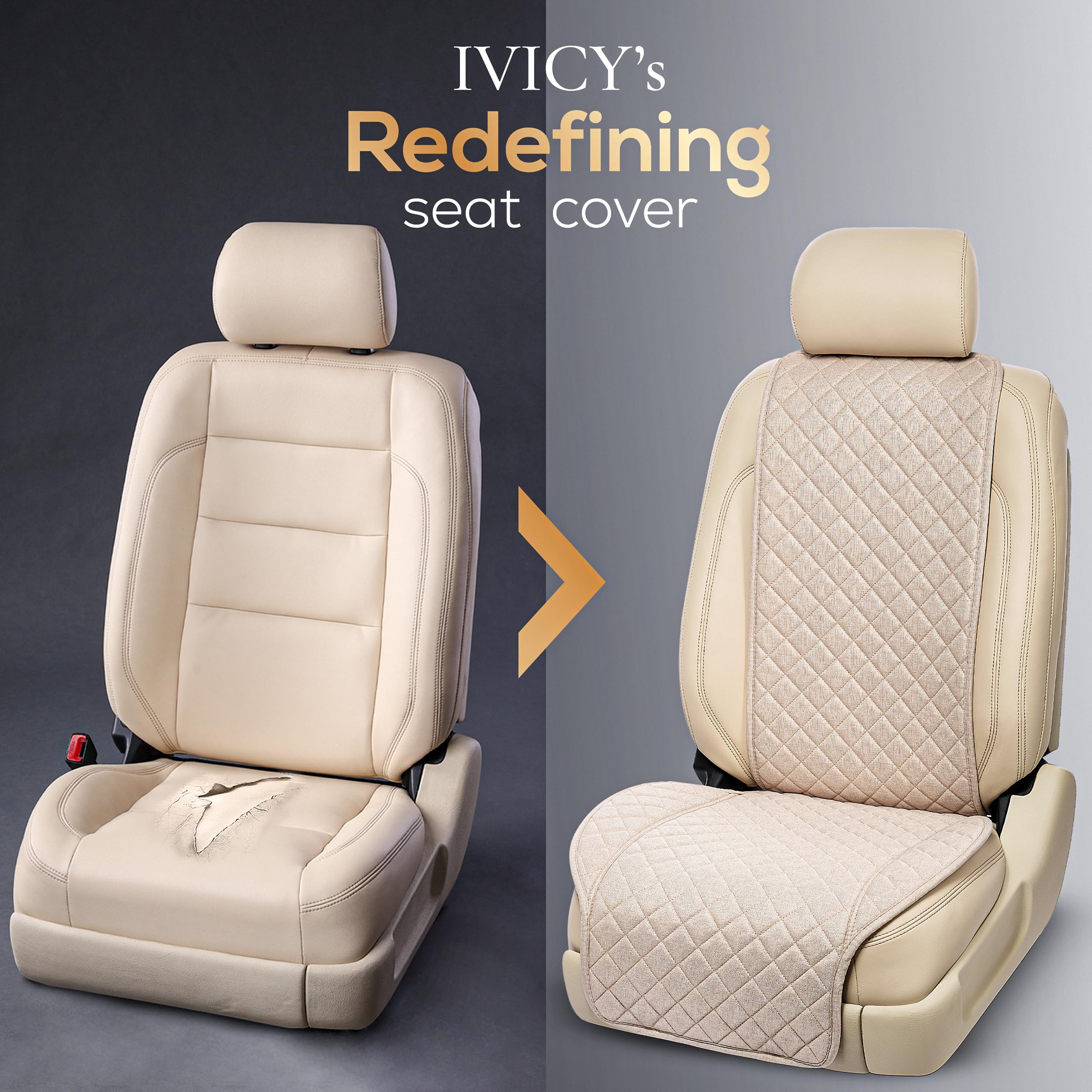 Ivicy Linen Car Seat Cover For Cars - Soft & Non-Slip - Front Car Seat Protector Covers For Most Automotive, Vans, Suvs, Trucks