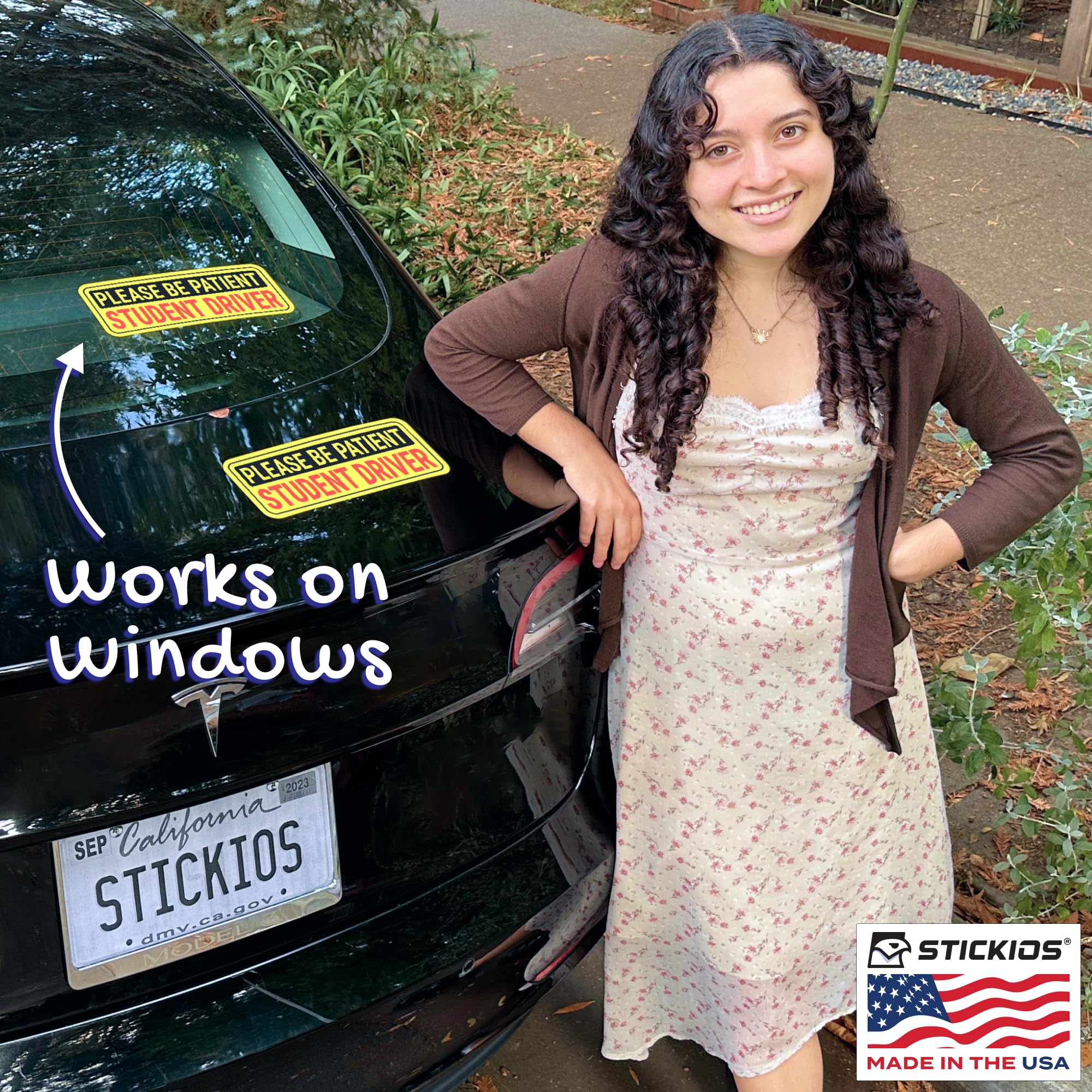 Stickios Non-Magnetic Student Driver Stickers - Removable Vinyl Decal Signs For Cars & Windows - Made In Usa (10X4 Inches, 8-Pac