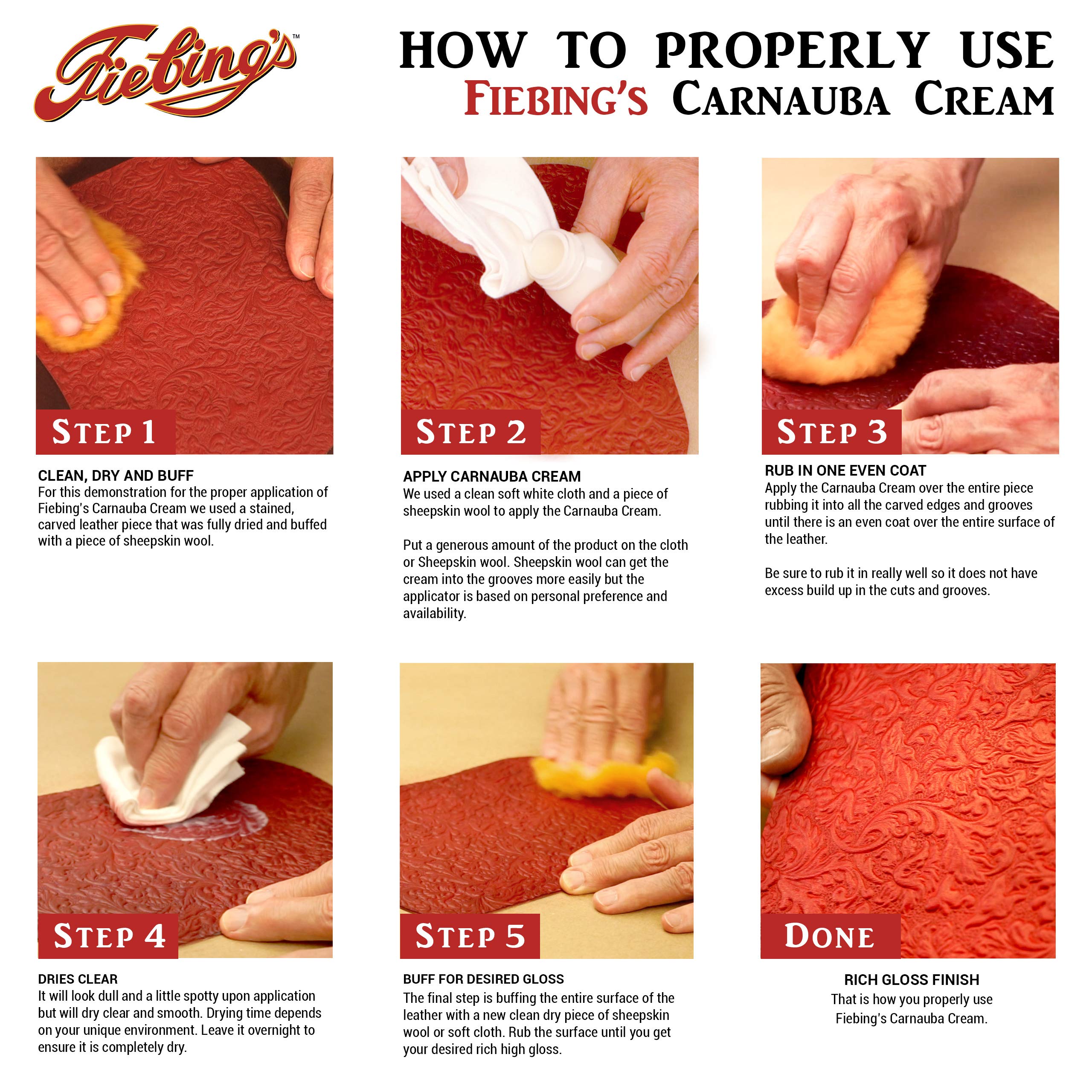 Fiebing'S Carnauba Wax (4 Oz) - Protective Leather Wax Creme Resists Fingerprints & Scuff Marks - Flexible, High Gloss Top Coat