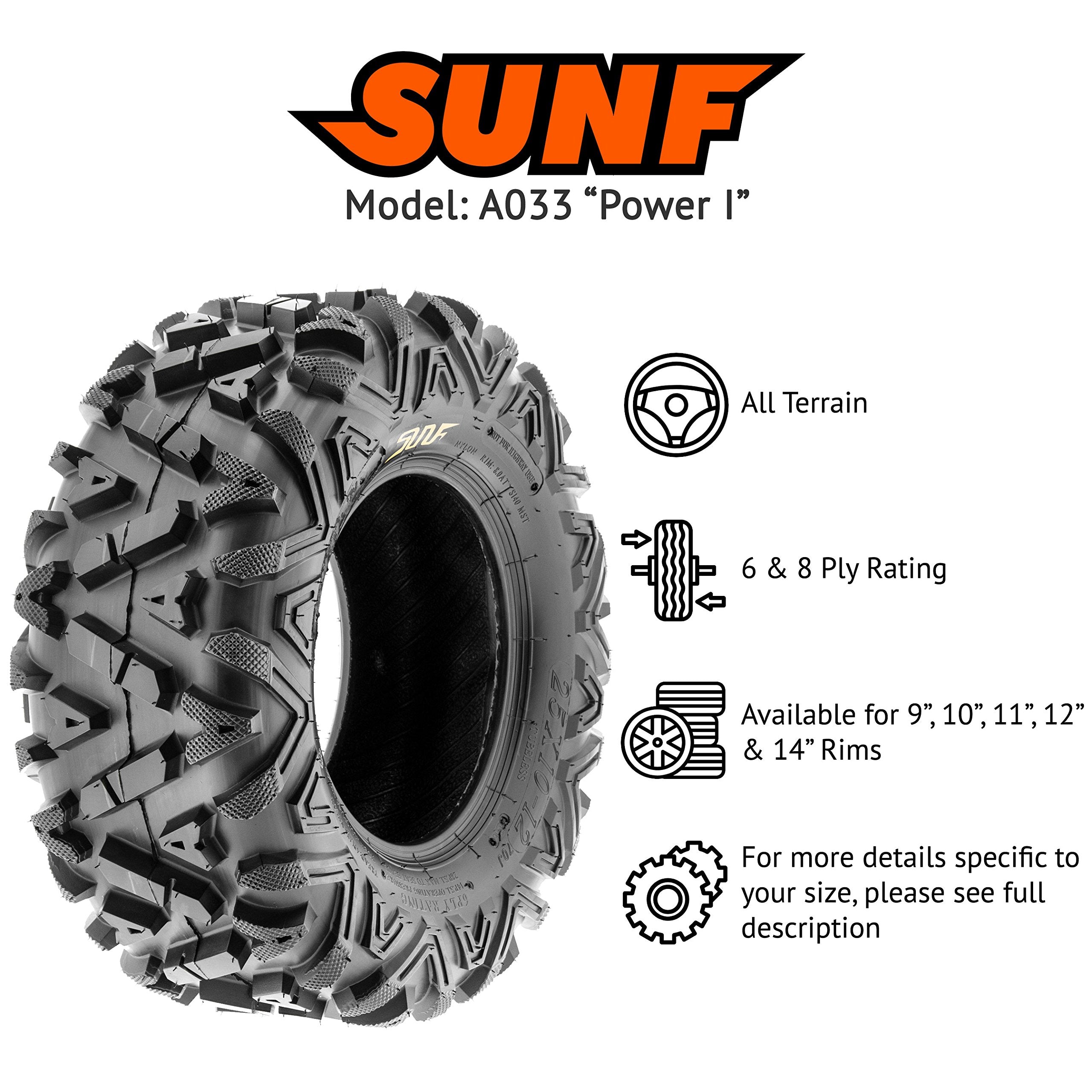 Sunf 25X10-11 25X10X11 All Terrain Tires Atv Utv 6 Pr Power I A033 - Set Of 4