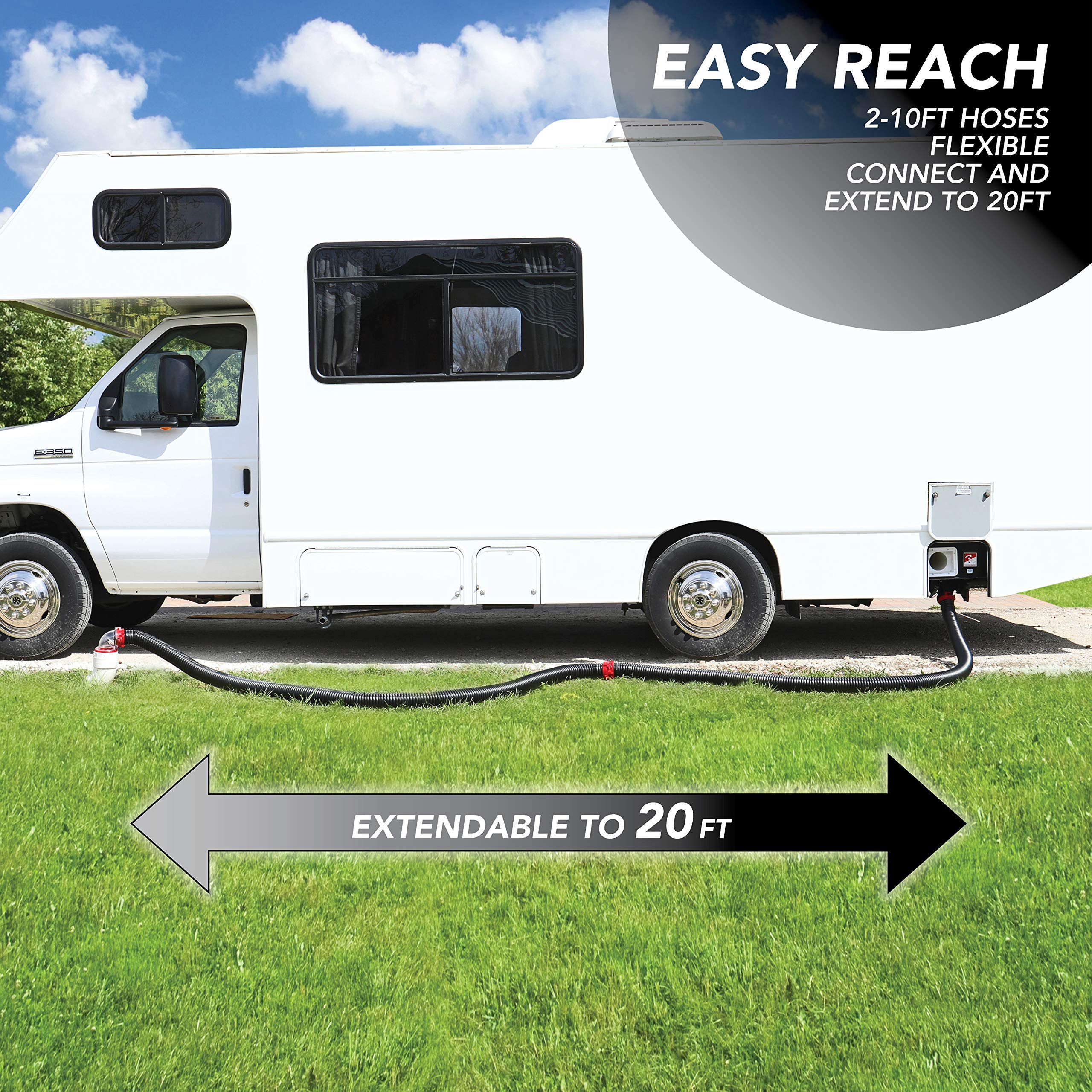 Valterra 20-Foot Dominator Rv Sewer Hose Kit, Sewer Hose For Rv Camper, Includes 2 Attachable 10-Foot Hoses With Rotating Fittin