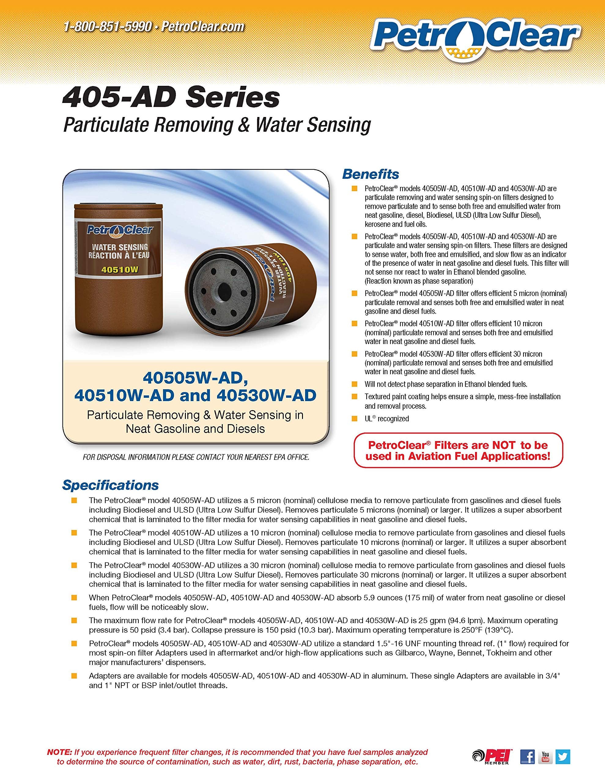 Petro-Clear 40510W-Ad Water Sensing And Particulate Removing In Neat Gasoline And Diesels