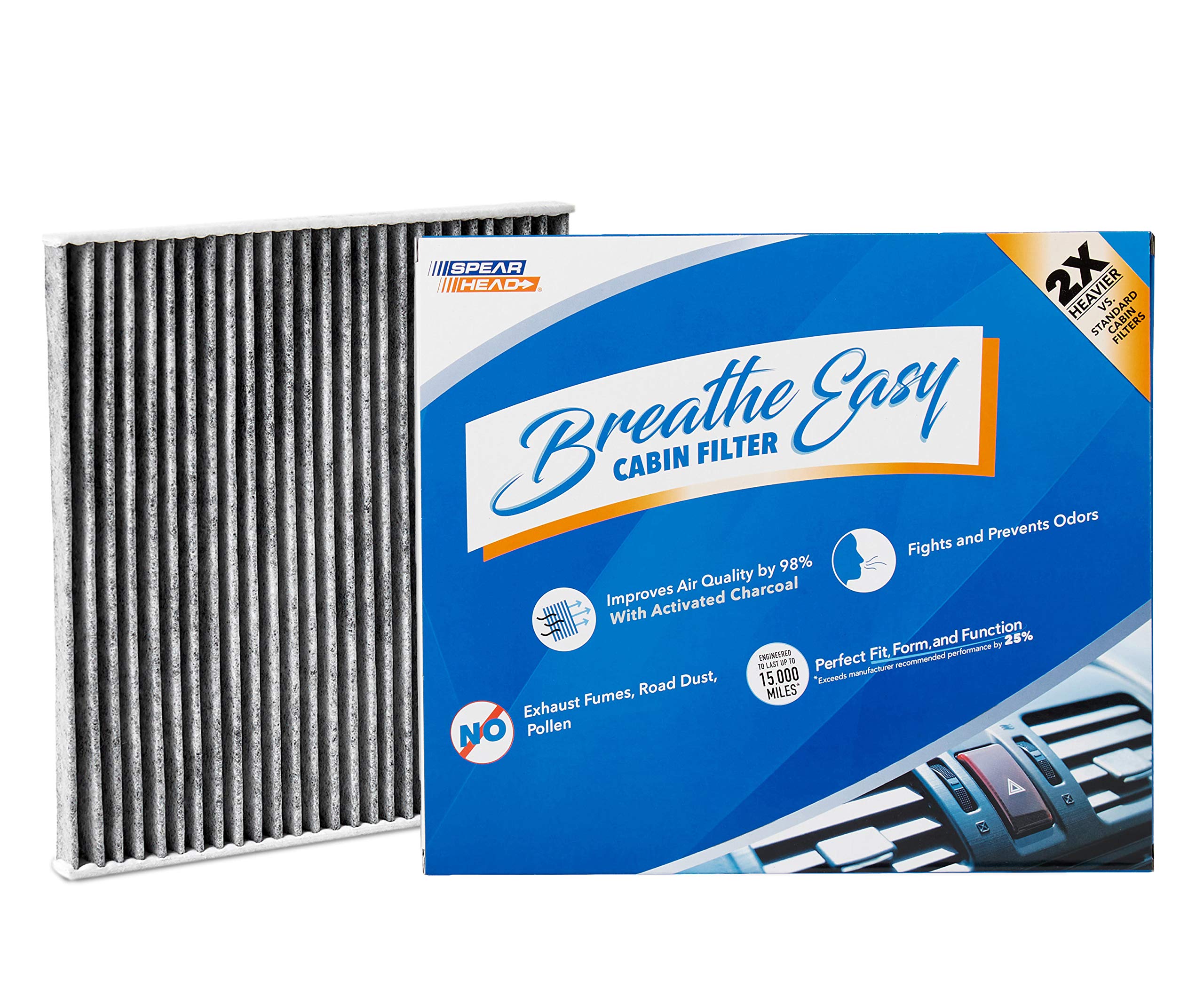 Spearhead Odor Defense Breathe Easy Ac & Heater Cabin Filter | Fits 2017-24 Model 3, 2020-24 Model Y Like Oem | Up To 25% Longer Lasting W/Activated Carbon (Be-111)