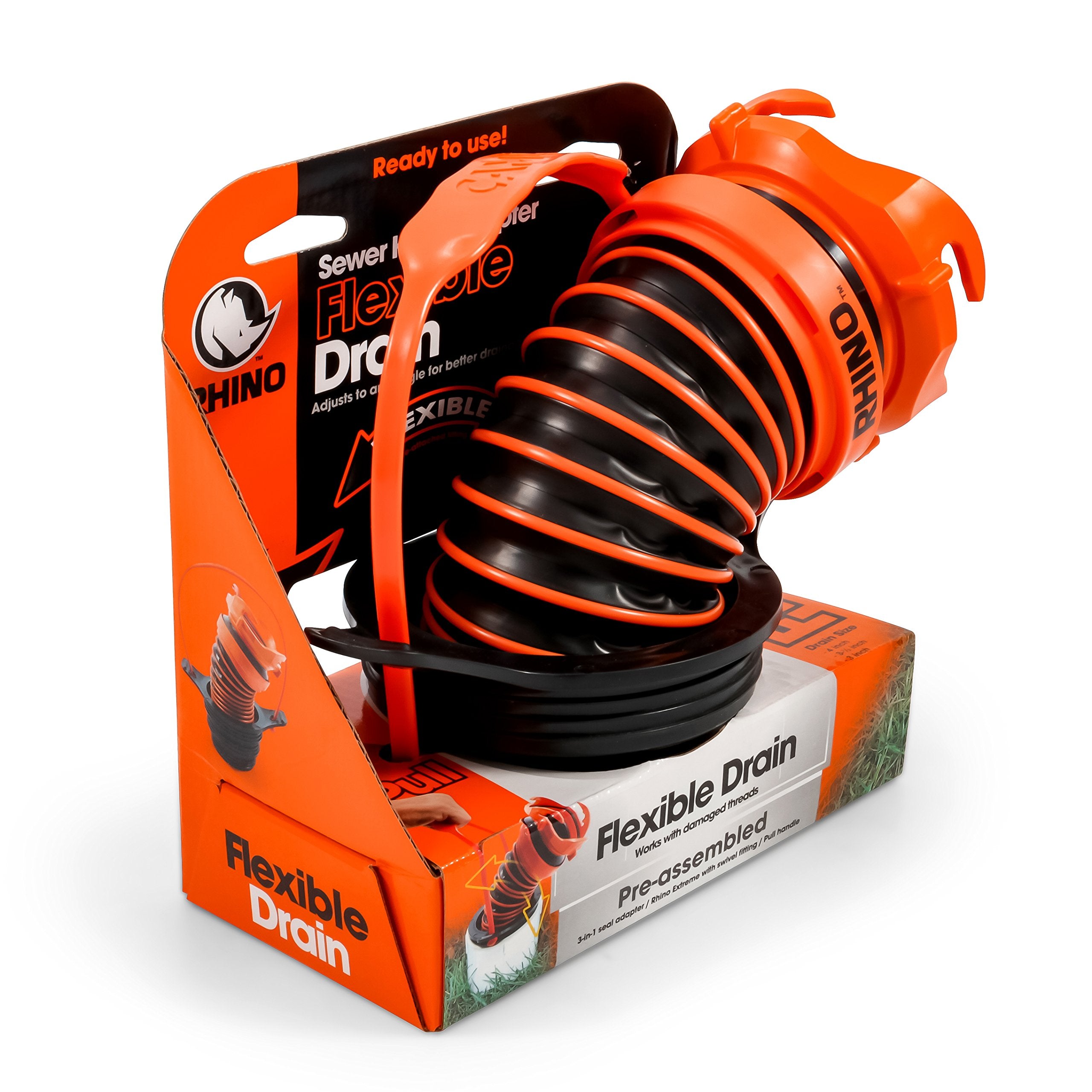Camco 39319 Flexible 3-In-1 Sewer Hose Seal With Rhinoextreme Hose And Handle- Flexible Fitting Makes Connection To A Sewer Inle