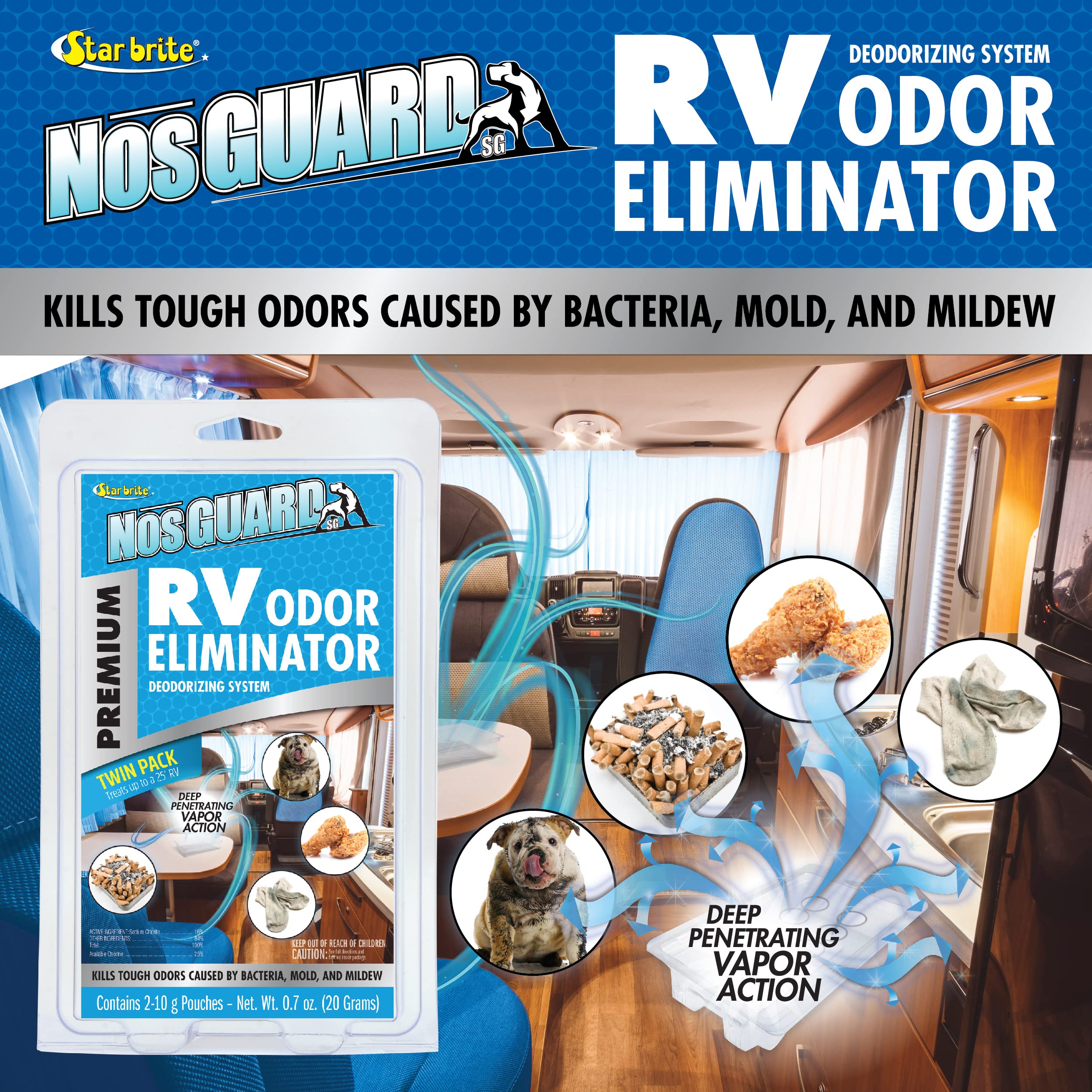 STAR BRITE NosGUARD SG RV Odor Eliminator (Twin Pack) Quick-Action Vapor System, Eliminates Damp, Musty Smells, Smoke & Pet Odor