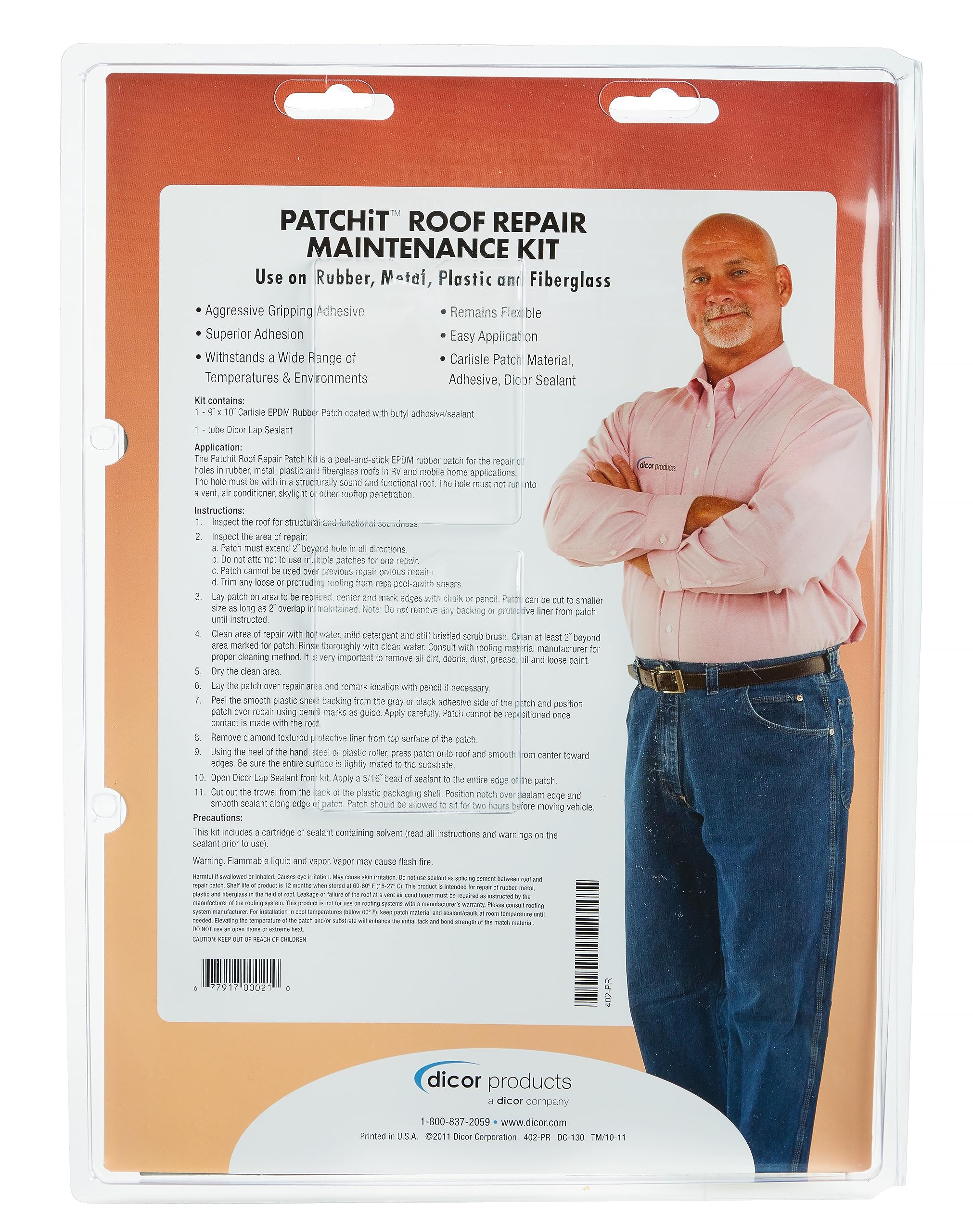 Dicor 402-Pr Roof Repair Kit - Includes Patch, Adhesive, Cleaner - Easy Solution For Rv Roof Leaks