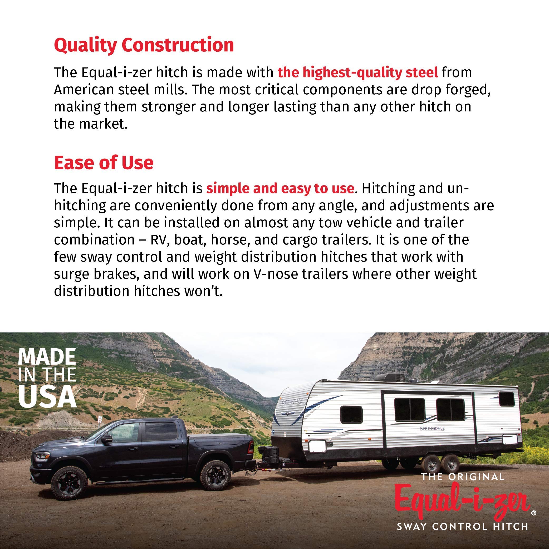 Equal-I-Zer 4-Point Sway Control Hitch, 90-00-1201, 12,000 Lbs Trailer Weight Rating, 1,200 Lbs Tongue Weight Rating, Weight Distribution Kit Does Not Include Hitch Shank, Ball Not Included