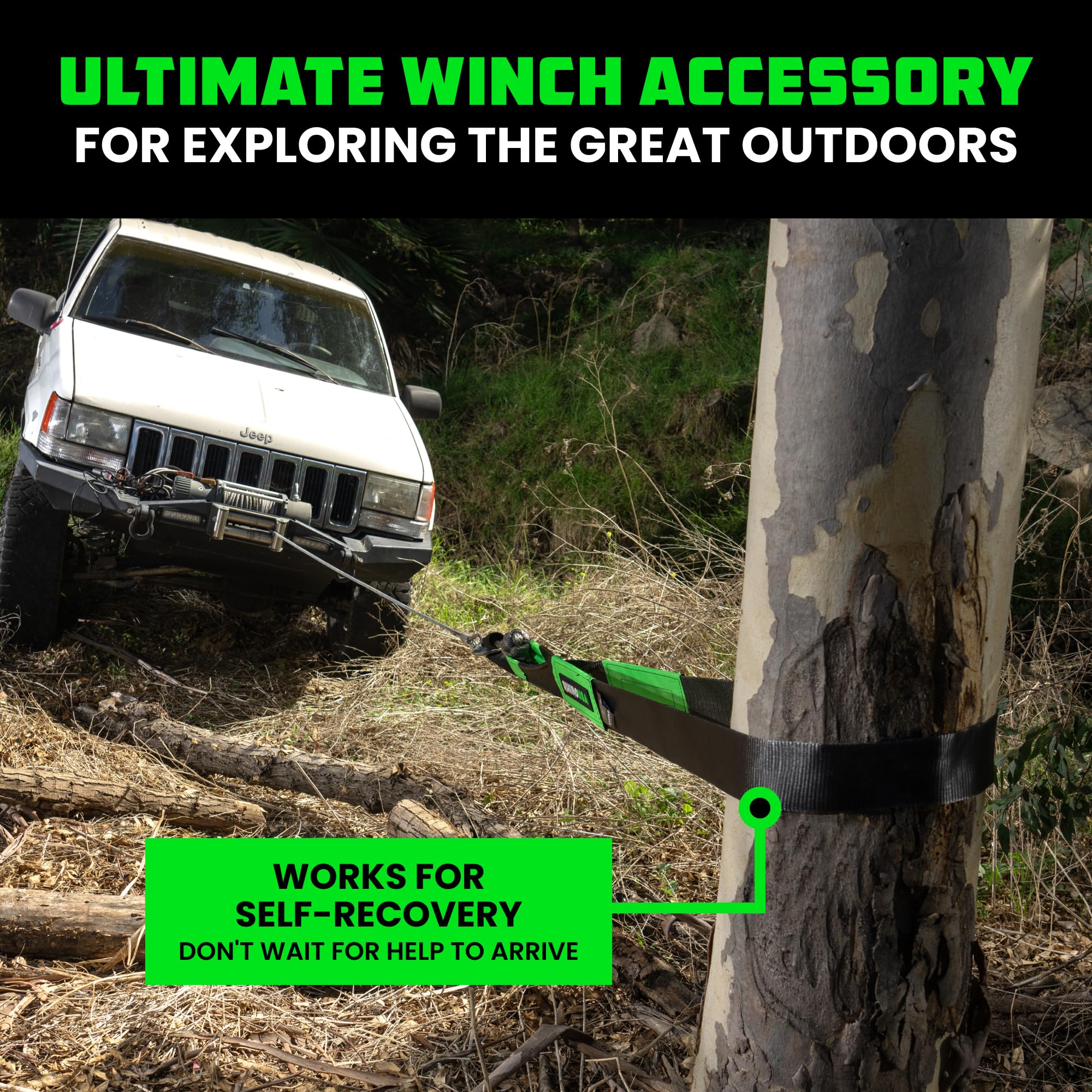 Rhino Usa Tree Saver Tow Strap (3'' X 8') - 31,518Lb Break Strength - Emergency Recovery Strap Winch Extension For Truck, Utv, A