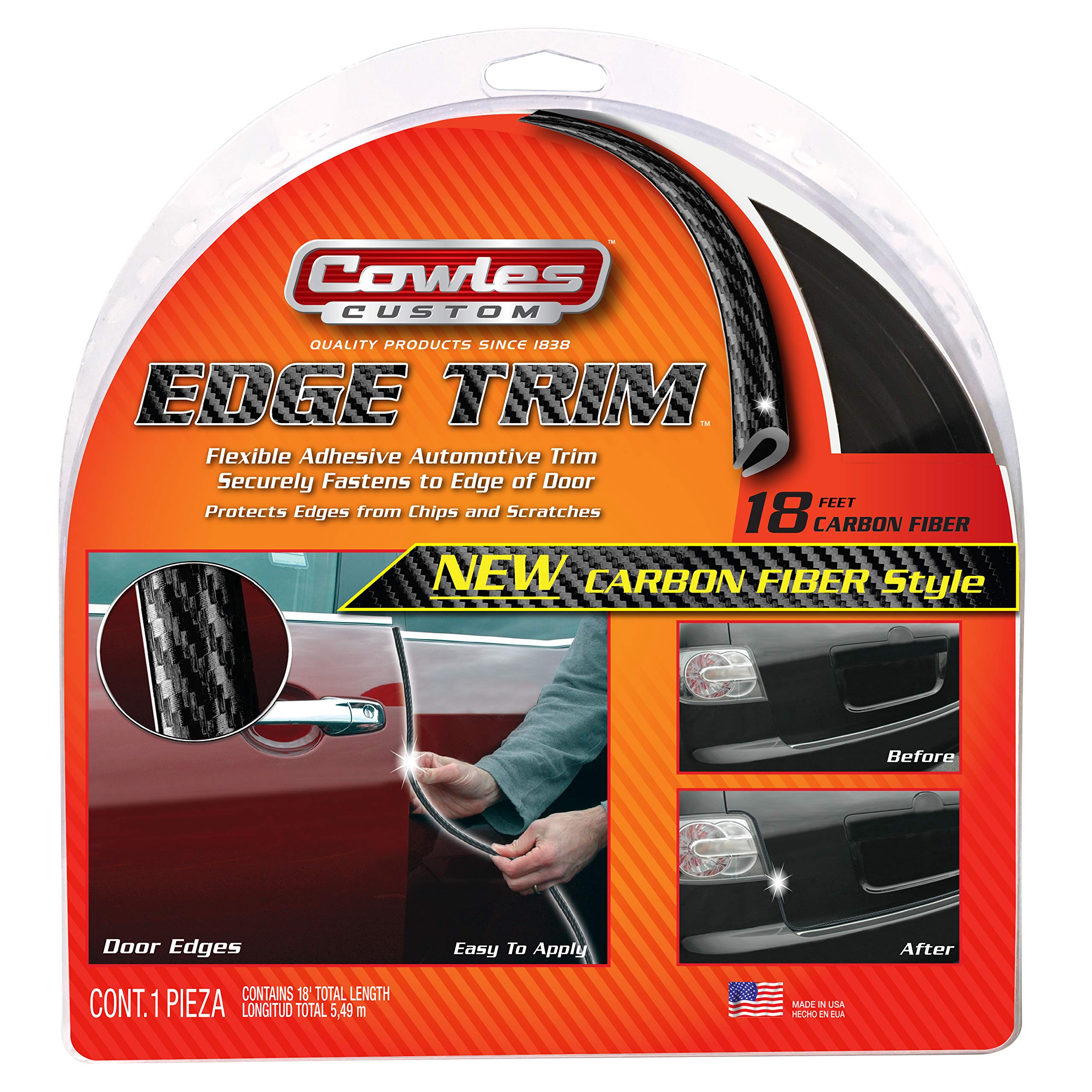 Cowles Custom, Carbon Fiber Style Edge Trim Protects And Enhances, Cars, Trucks, Boats, & Rvs - 18 Ft Of Flexible U-Channel Trim