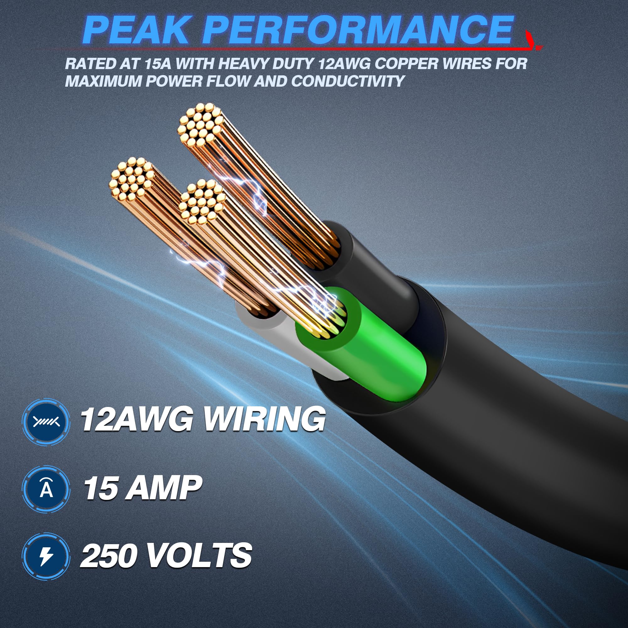 Mictuning 15Amp 250V Ac Port Plug With Heavy Duty Integrated Dual 20'' Extension Cord Y Splitter Cable And Water-Resistant Sprin