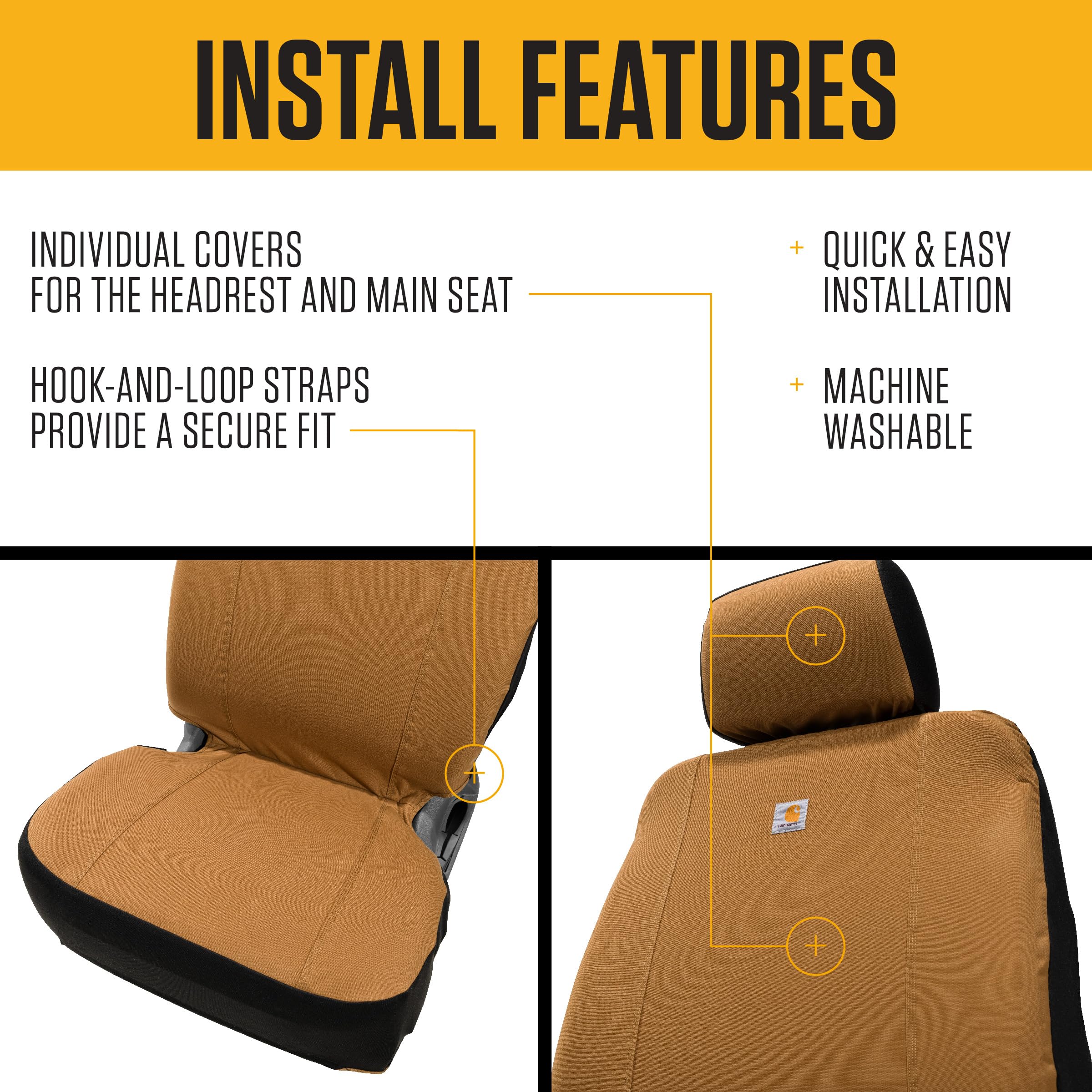 Carhartt Universal Nylon Duck Canvas Fitted Bucket Seat Covers, Durable Seat Protection With Rain Defender
