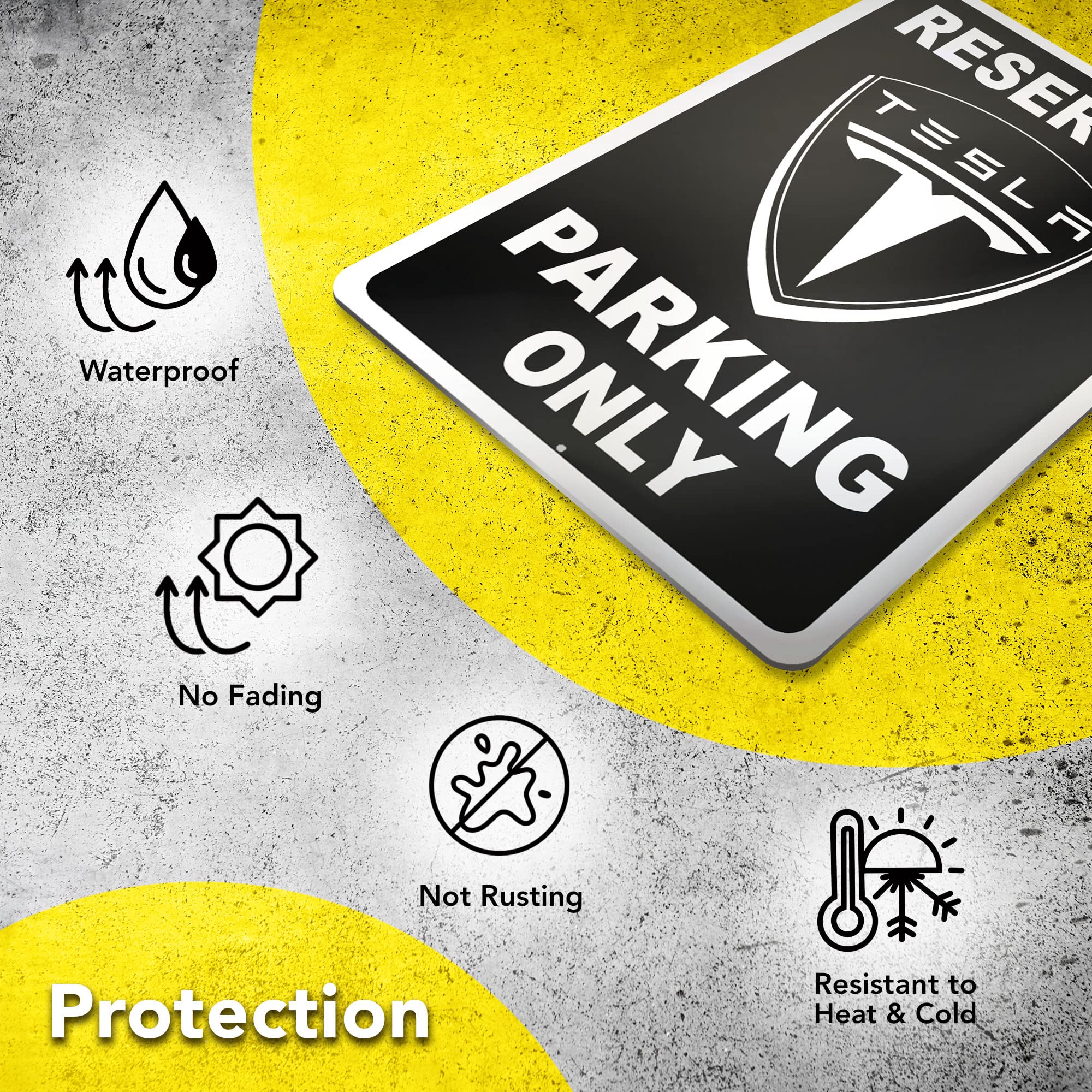 DIMARONGTON Tesla Parking Only Sign - 8x12 Aluminum Garage Sign - Black - Gifts for Tesla Owners - Model DIM-812BT