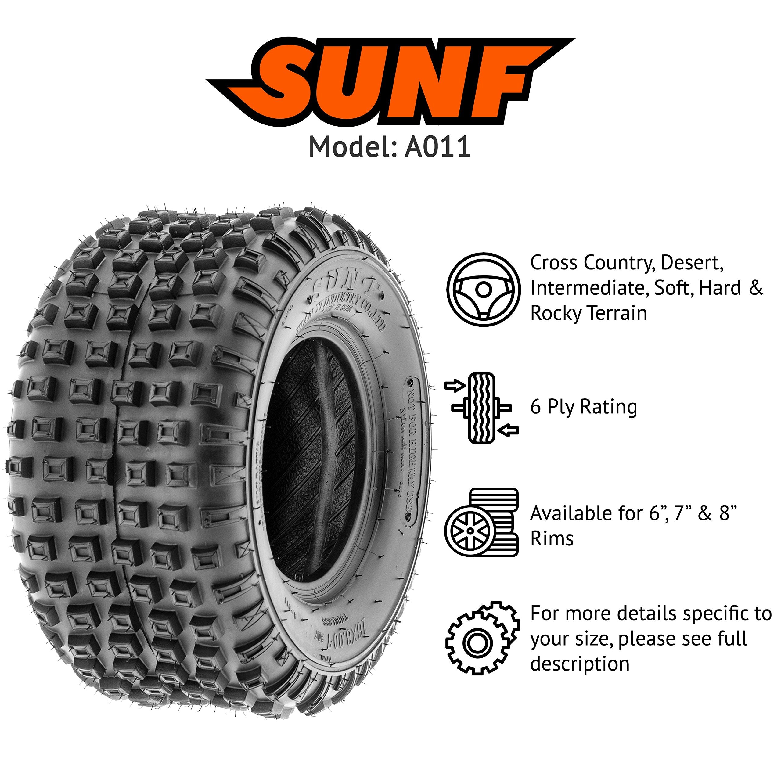 Set Pair of 2 SunF Go Kart/ATV Knobby Sport Tires 22x11-8 22x11x8 6 PR A011