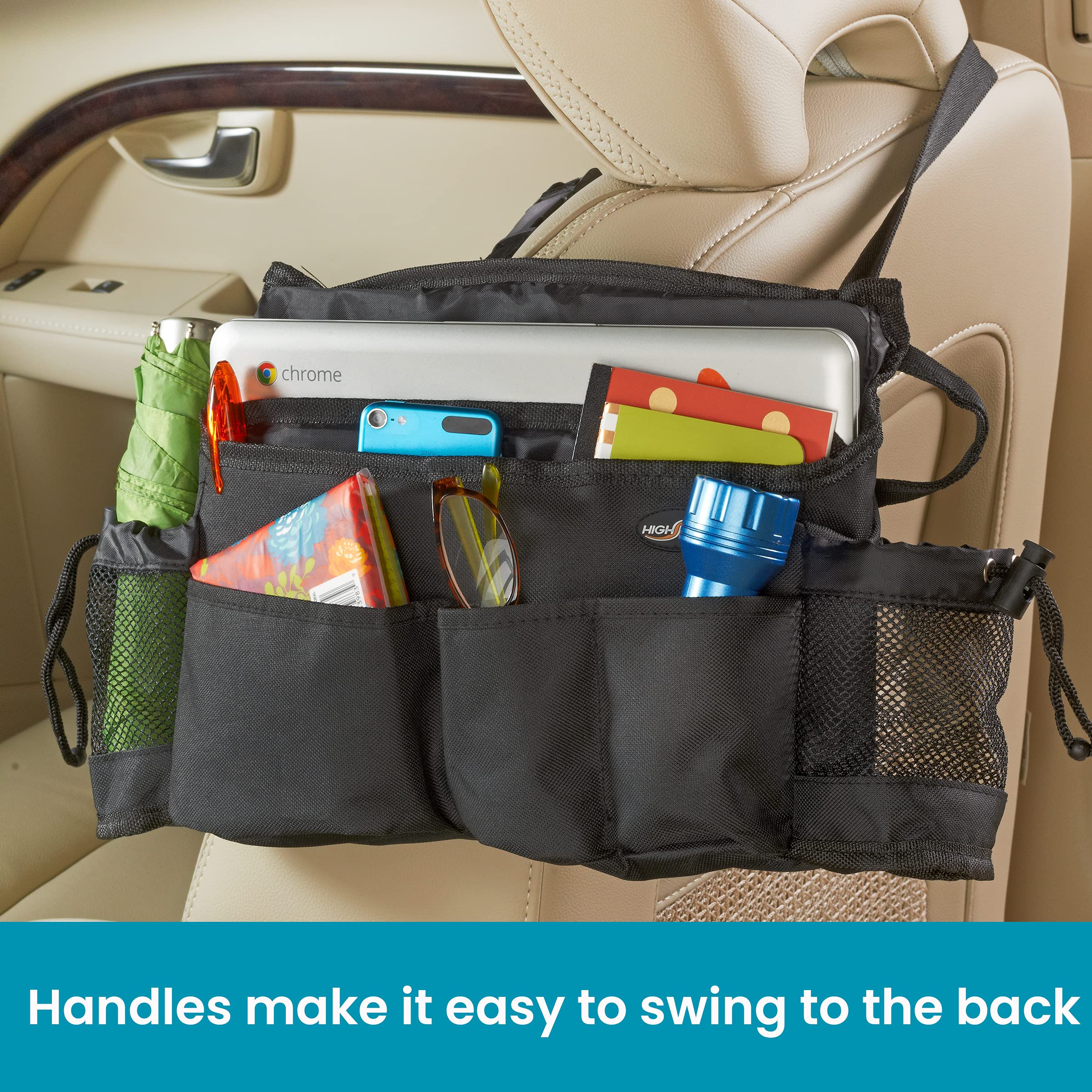 High Road Swingaway Car Front Seat Organizer With 6 Storage Pockets And 2 Bottle Or Cup Holders