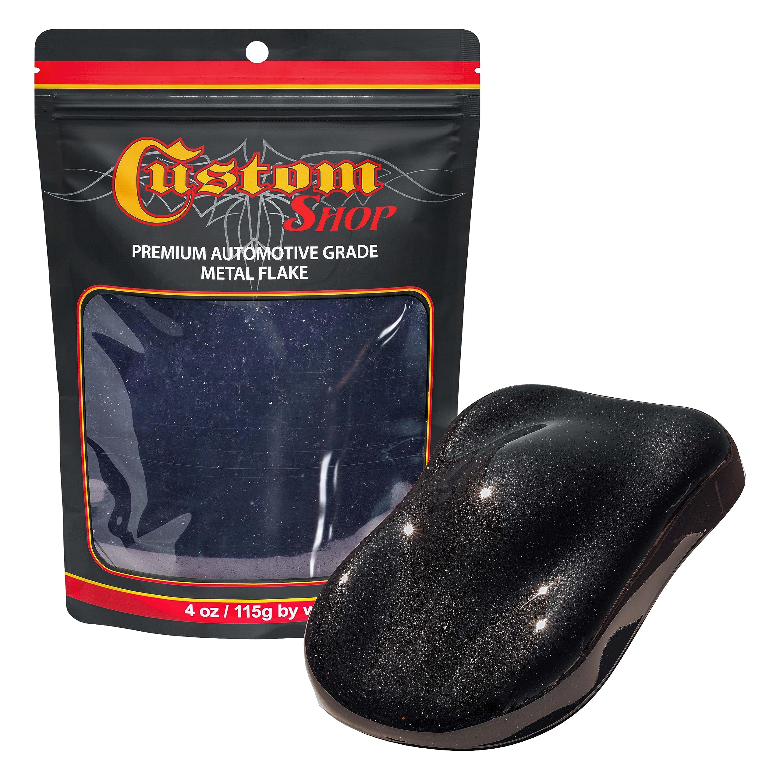 Custom Shop - Jet Black - 4-Ounces of Large Metal Flake .025'' 625 Micron Size - Premium Automotive Grade Flake, UV, Fade & Solv