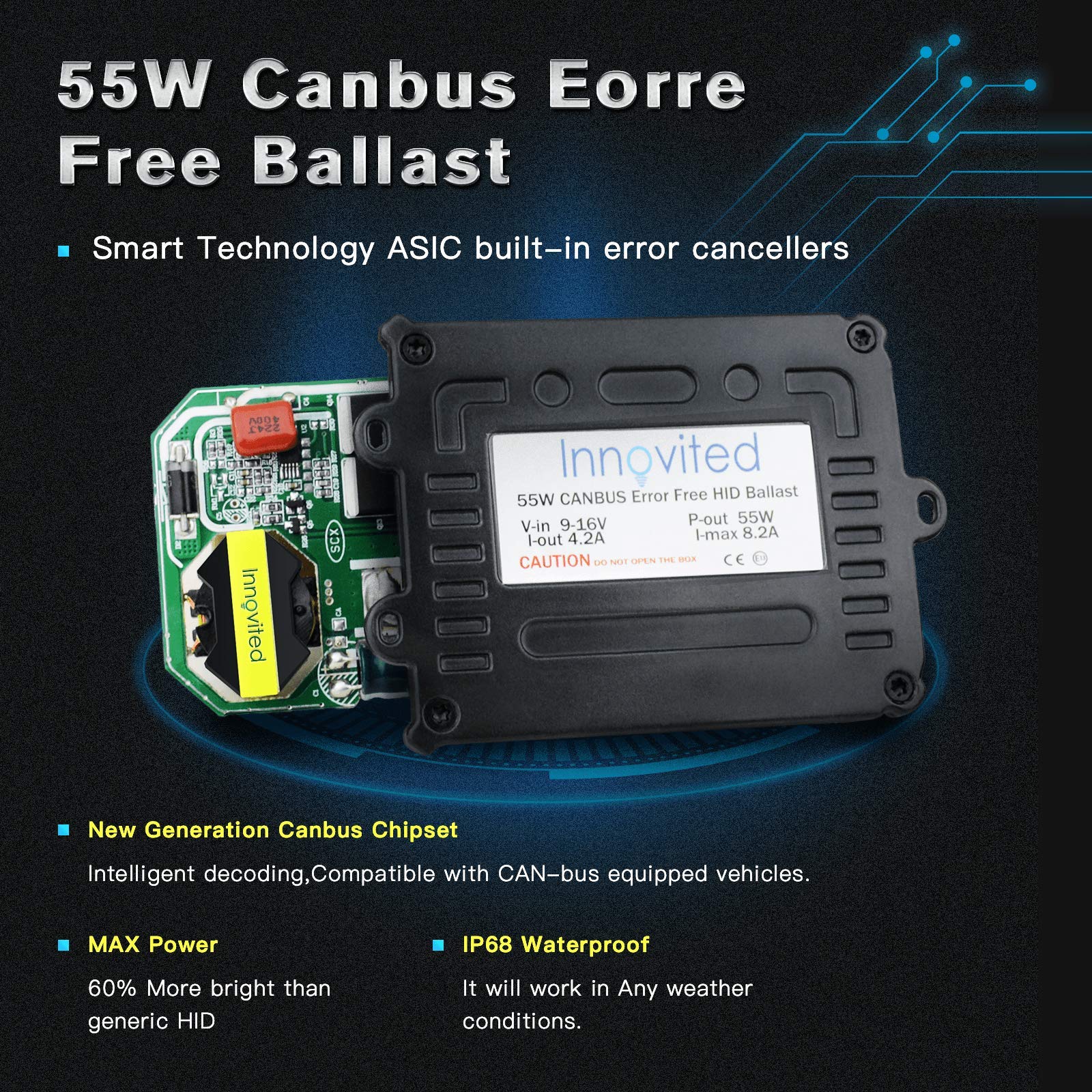 Innovited H7 4300K Hid Xenon Bulb X 1 Pair Bundle With 2 X 55W Canbus Error Free Performance Digital Ballast (Oem Yellow)