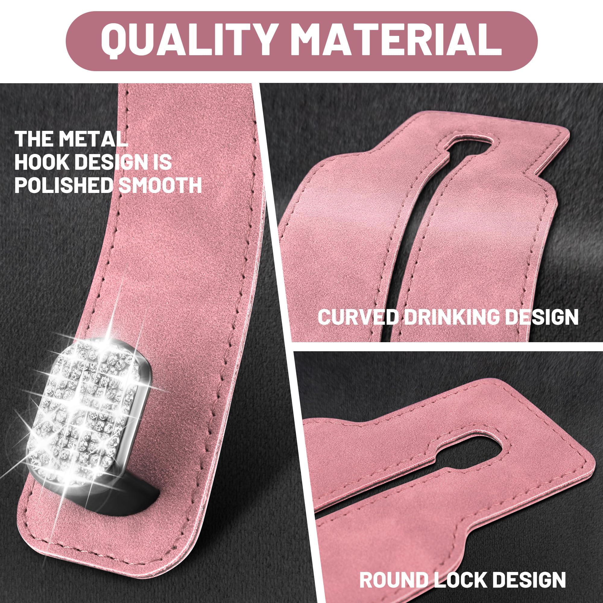 Amelity Car Seat Hooks for Headrest, Purse Hook for Car, Car Hooks for Purses and Bags, Bling Pink Car Accessories for Women (2
