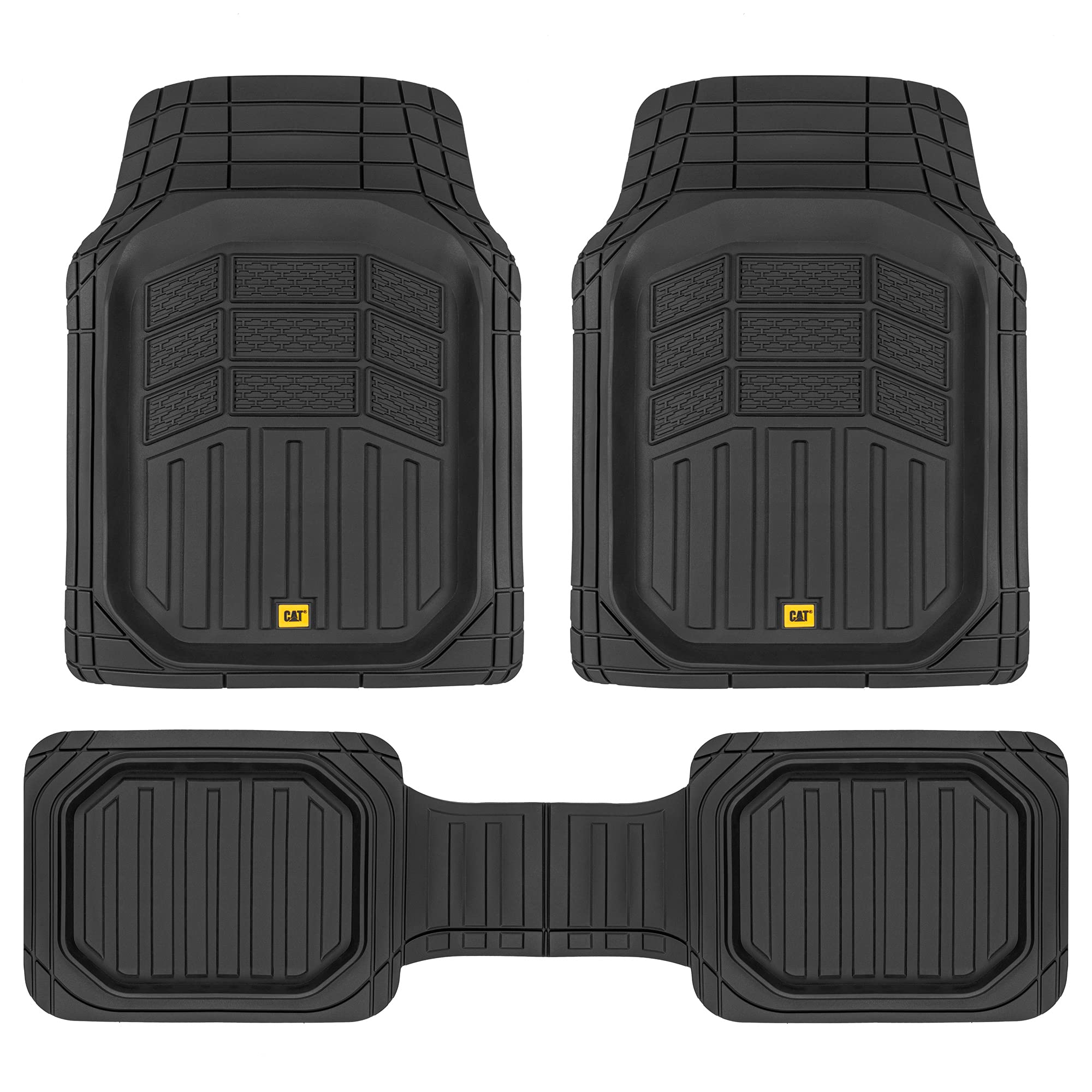 Cat® Camt-9013 (3-Piece) Heavy Duty Deep Dish Rubber Floor Mats, Trim To Fit For Car Truck Suv & Van, All Weather Total Protection Durable Liners
