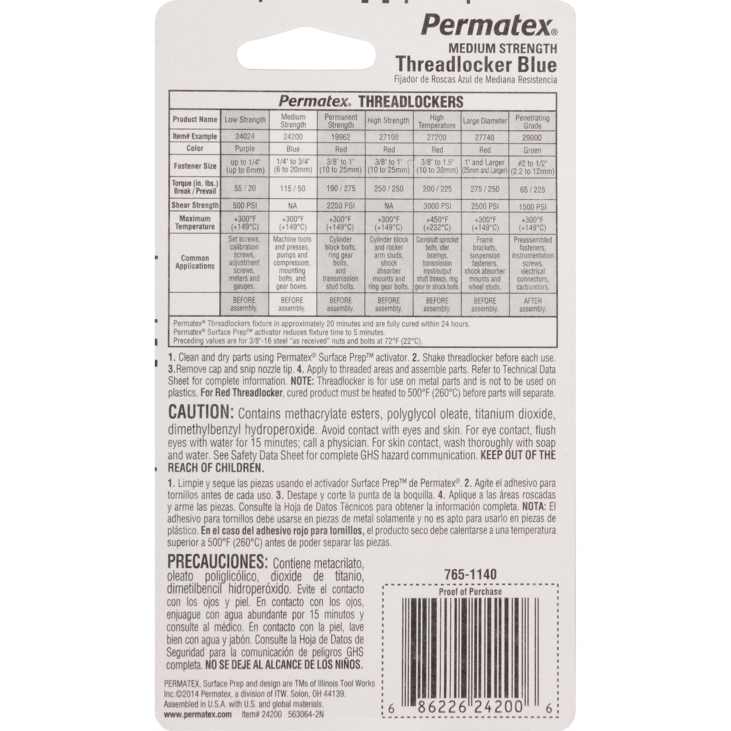 Permatex 24200-12Pk Threadlocker Blue Medium Strength,Thread Lock & Screw Glue For Bolts Nuts & Fasteners To Prevent Loosening &