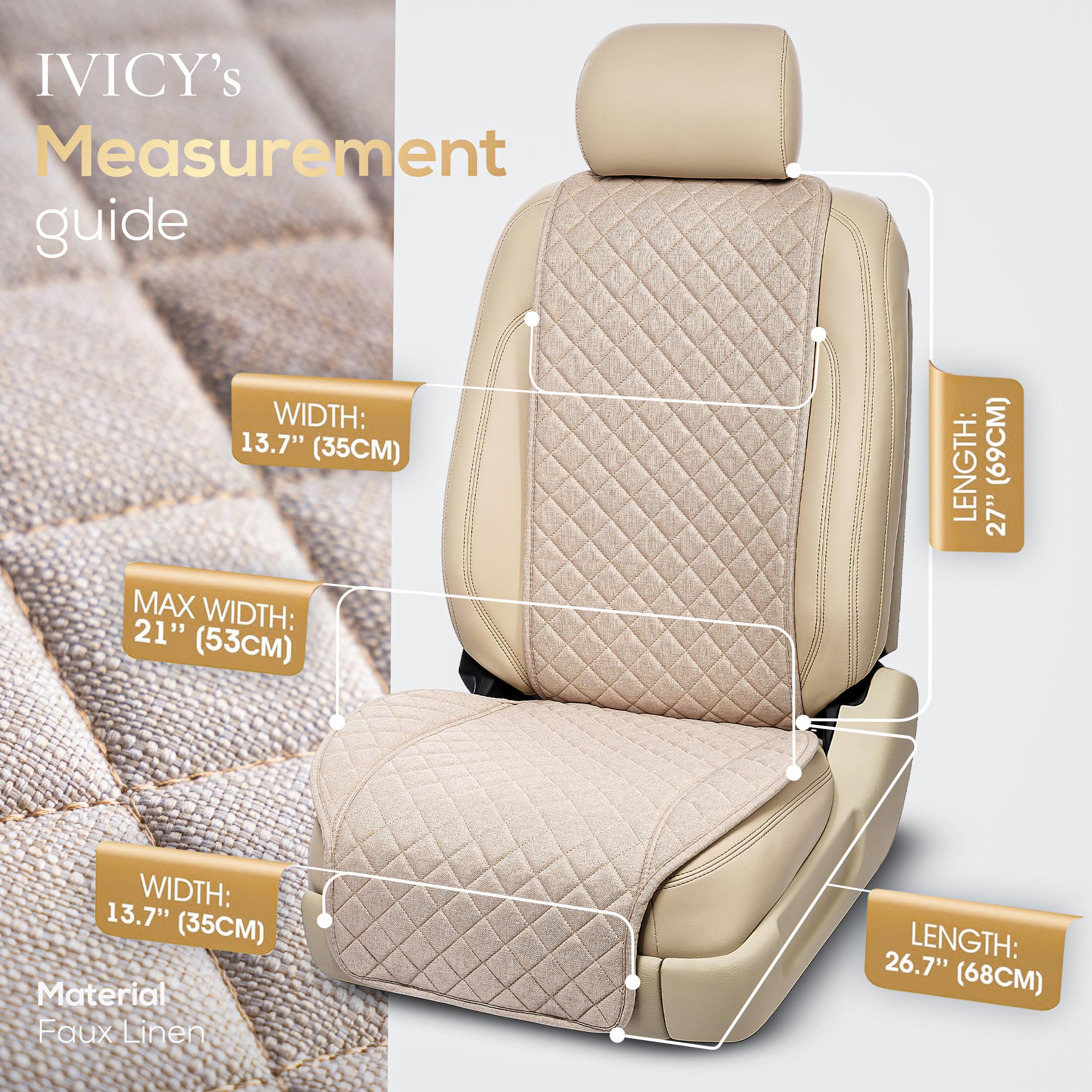 Ivicy Linen Car Seat Cover For Cars - Soft & Non-Slip - Front Car Seat Protector Covers For Most Automotive, Vans, Suvs, Trucks