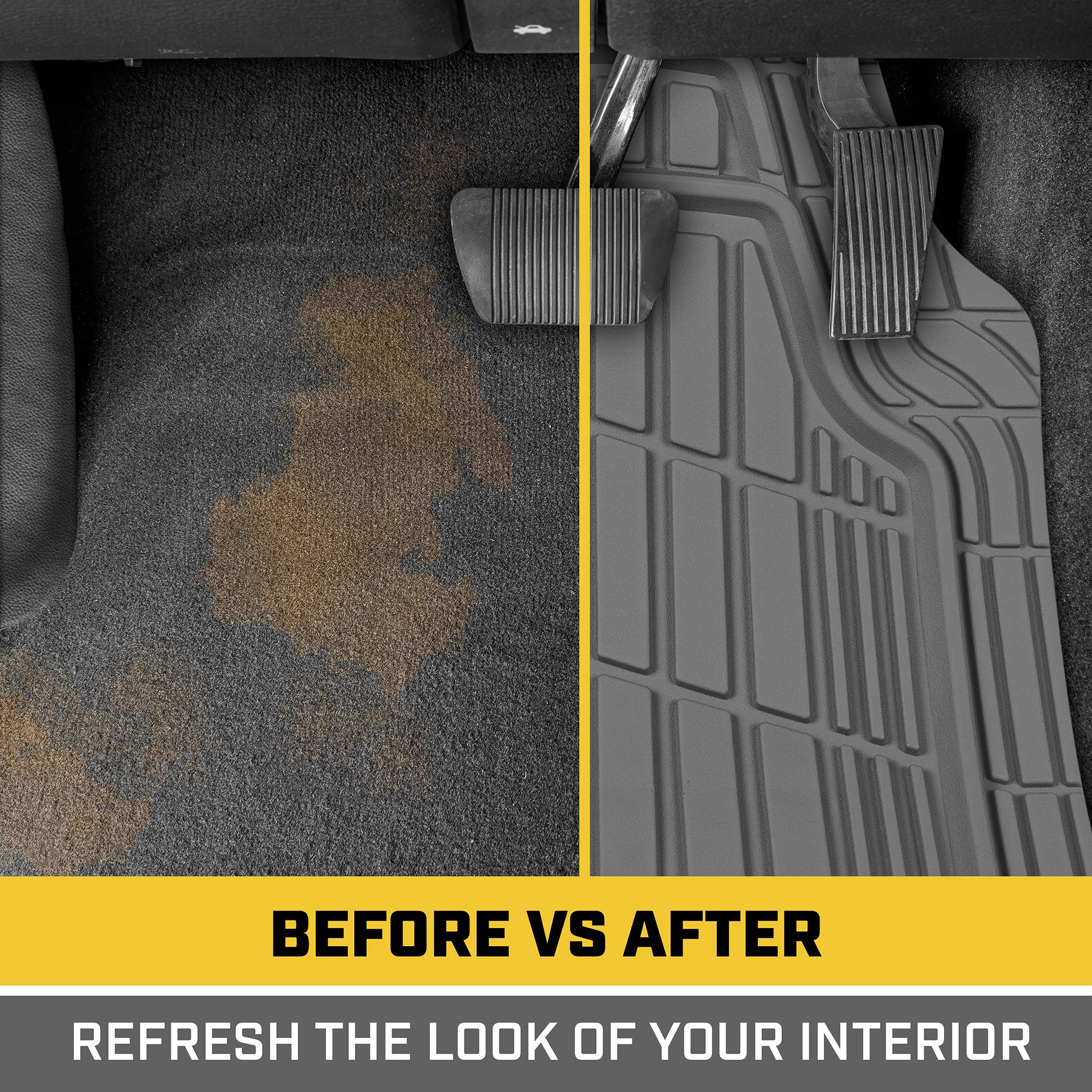 CAT ToughRide Heavy-Duty 4 Piece Rubber All Season Floor Mats for Car Truck Van SUV, Gray - Premium Trim to Fit Car Floor Mat, A